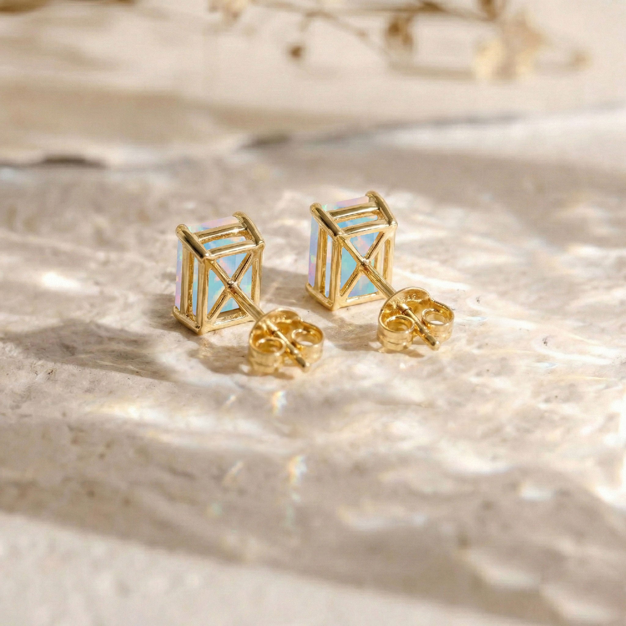 Unique White Opal Octagon Stud Earrings in 925 Sterling Silver 5.35ct
