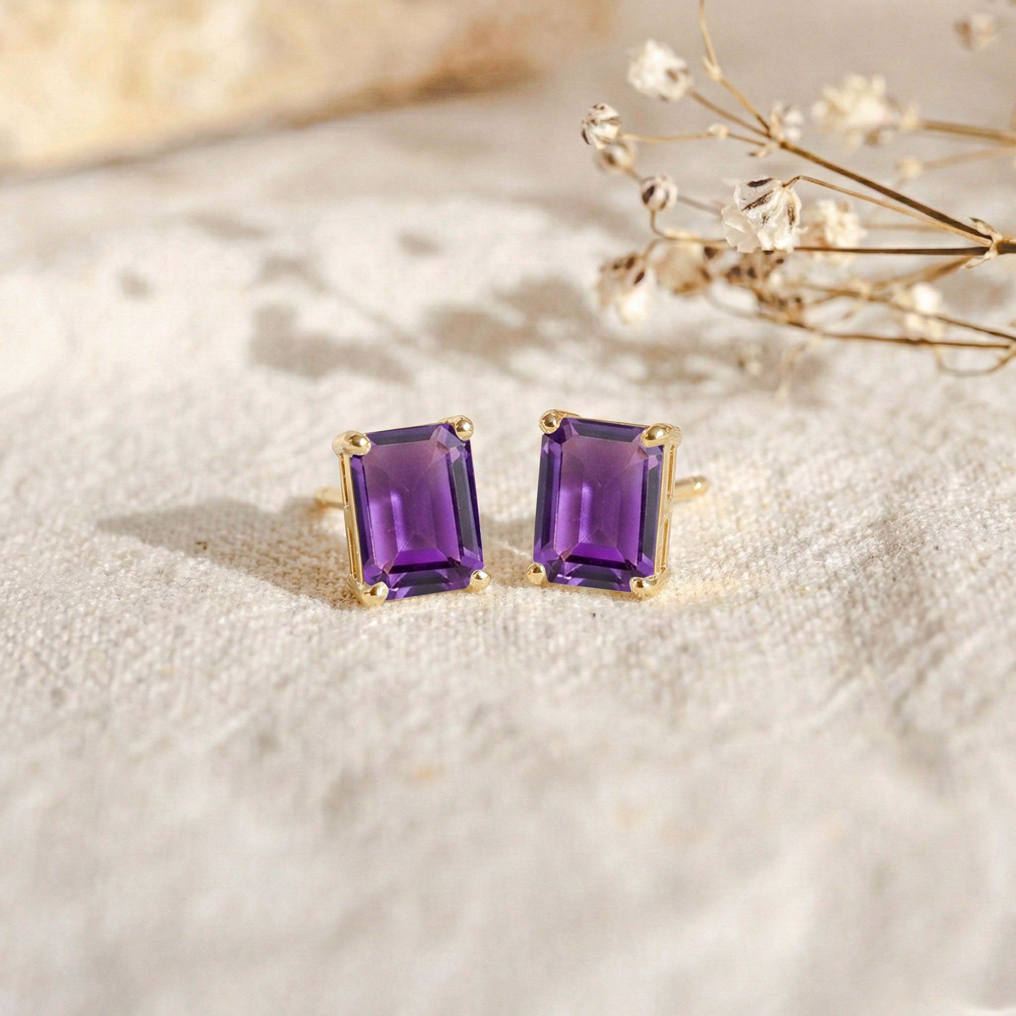 Amethyst Octagon Stud Earrings in925 Sterling Silver 5.35ct
