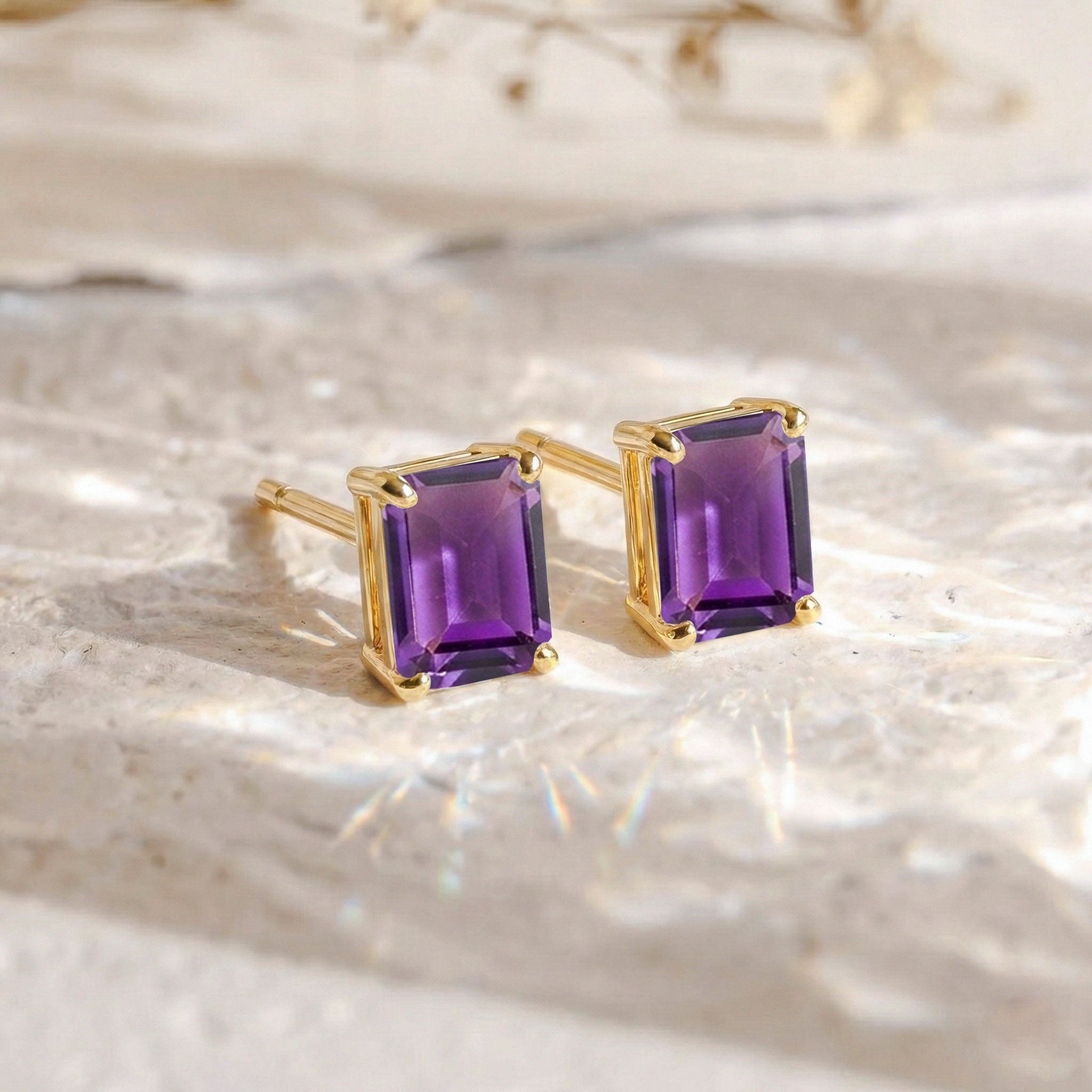 Amethyst Octagon Stud Earrings in925 Sterling Silver 5.35ct
