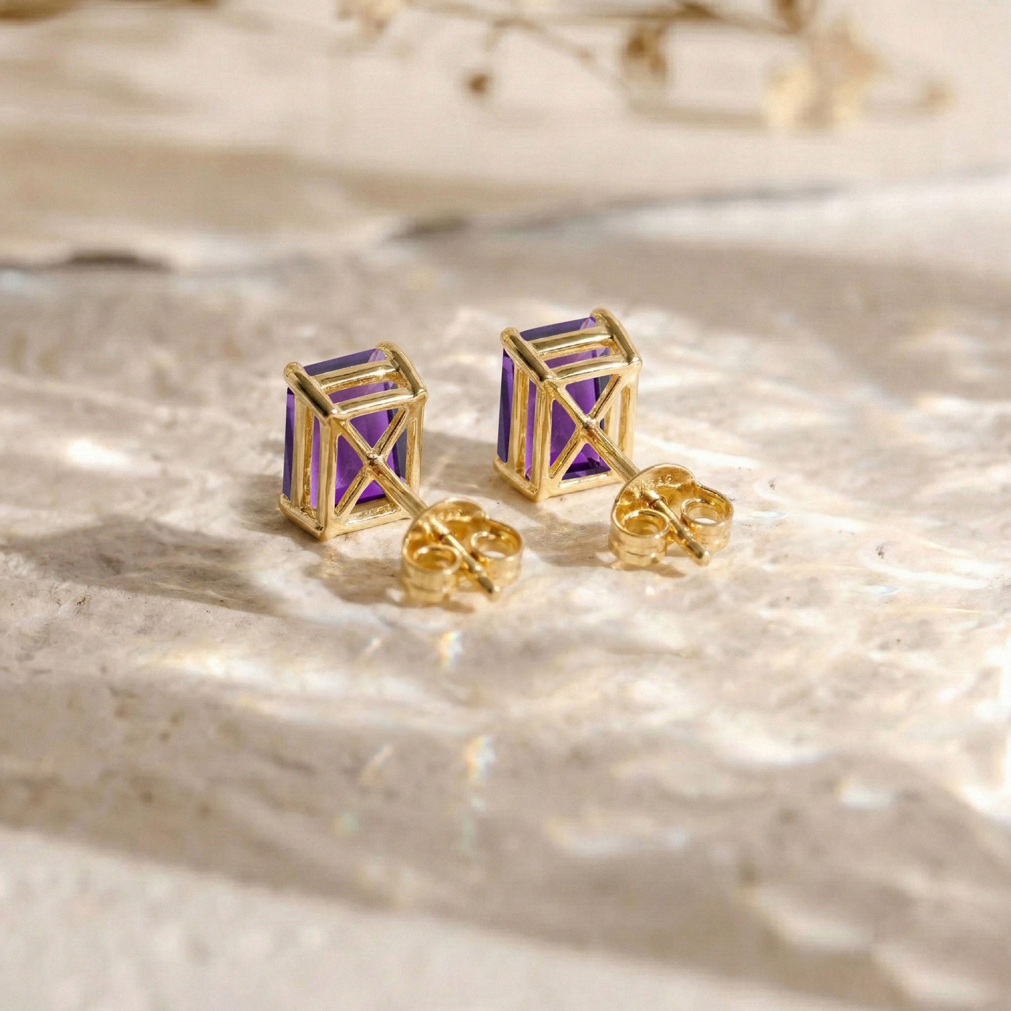 Amethyst Octagon Stud Earrings in925 Sterling Silver 5.35ct
