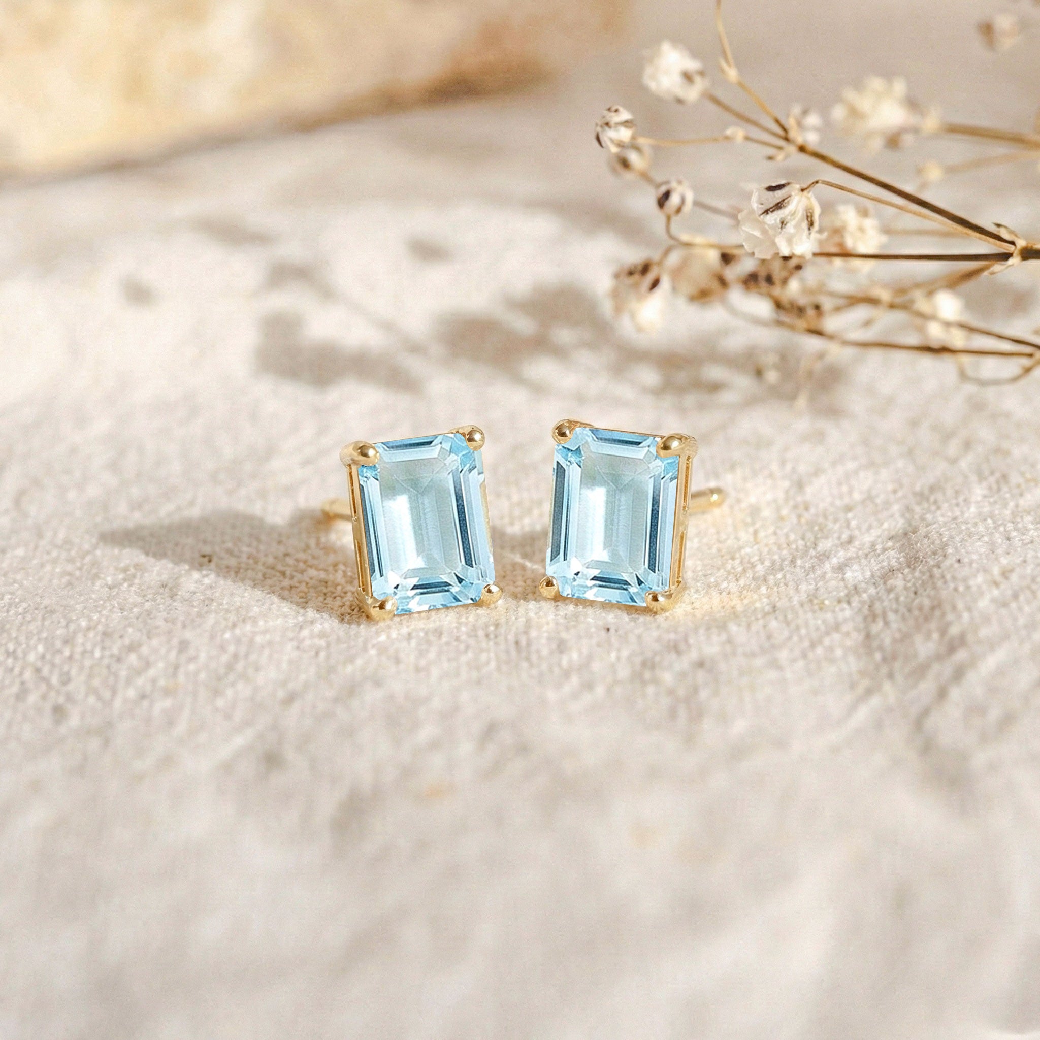 Aquamarine Octagon Stud Earrings in 925 Sterling Silver 5.35ct

