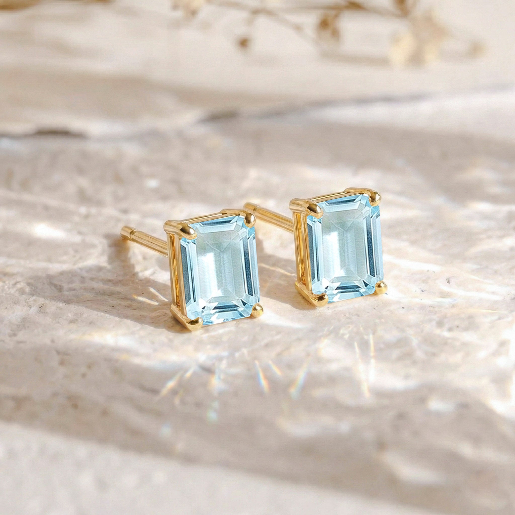 Aquamarine Octagon Stud Earrings in 925 Sterling Silver 5.35ct
