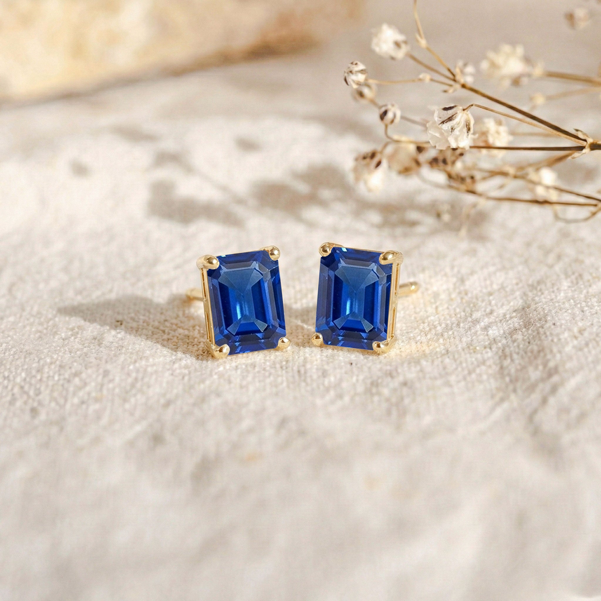 Best Blue Sapphire Octagon Stud Earrings in 925 Sterling Silver 5.35ct

