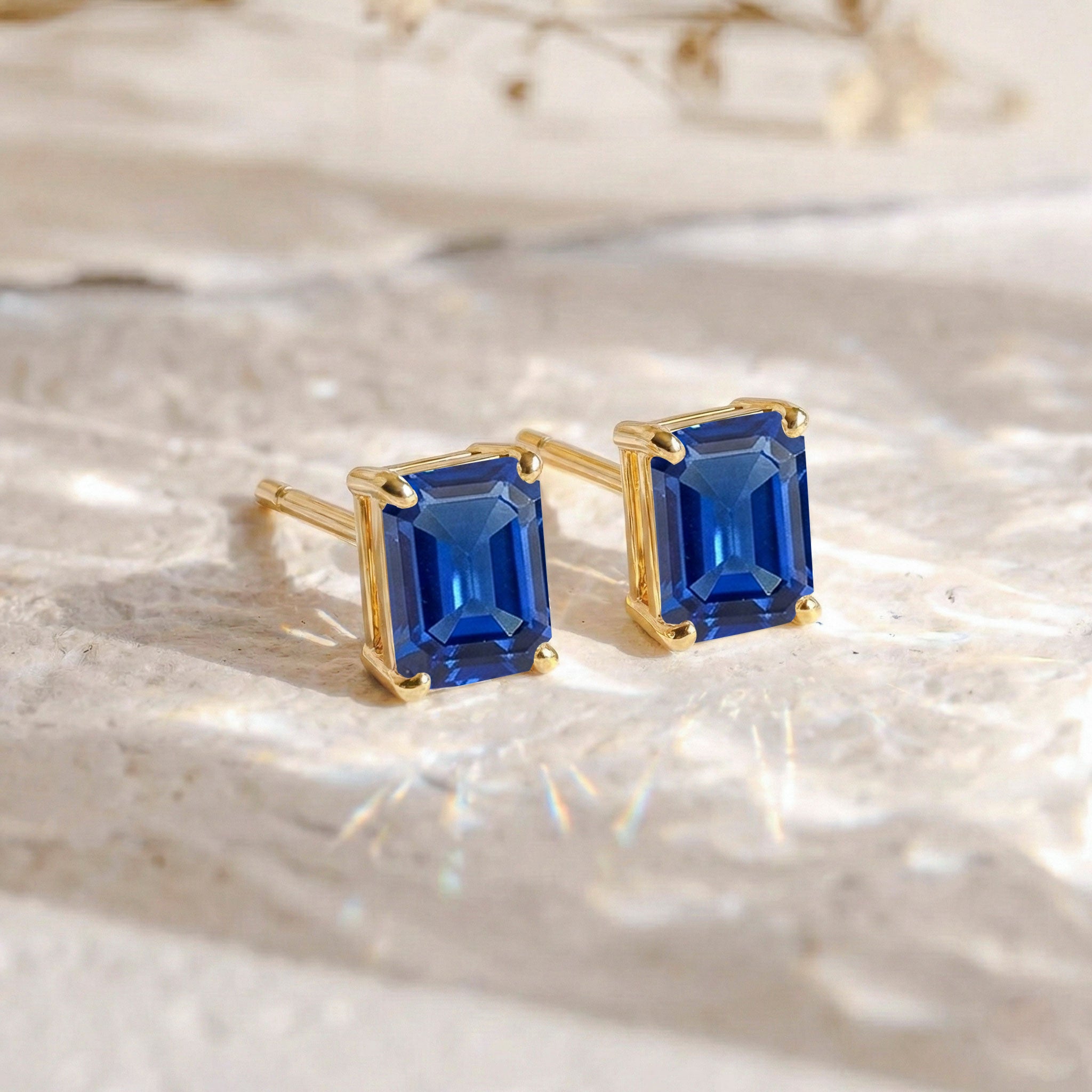 Best Blue Sapphire Octagon Stud Earrings in 925 Sterling Silver 5.35ct
