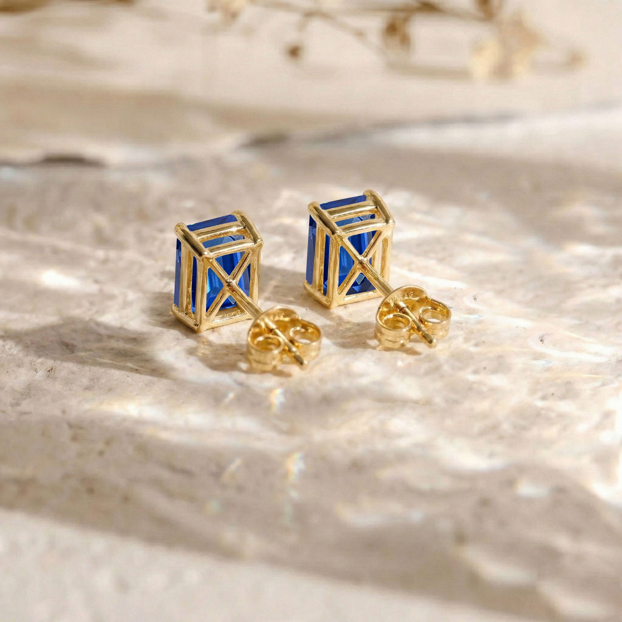 Best Blue Sapphire Octagon Stud Earrings in 925 Sterling Silver 5.35ct
