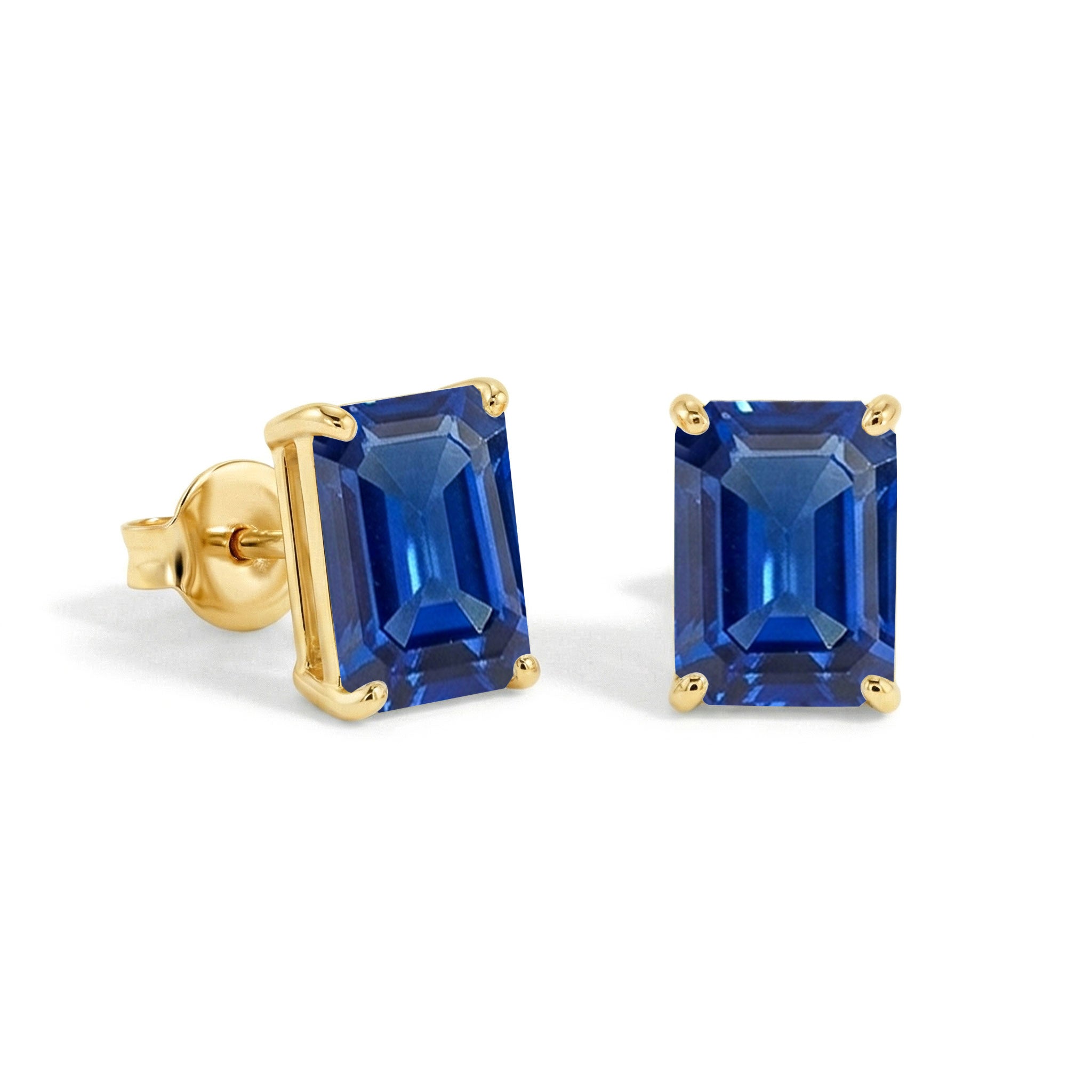 Best Blue Sapphire Octagon Stud Earrings in 925 Sterling Silver 5.35ct
