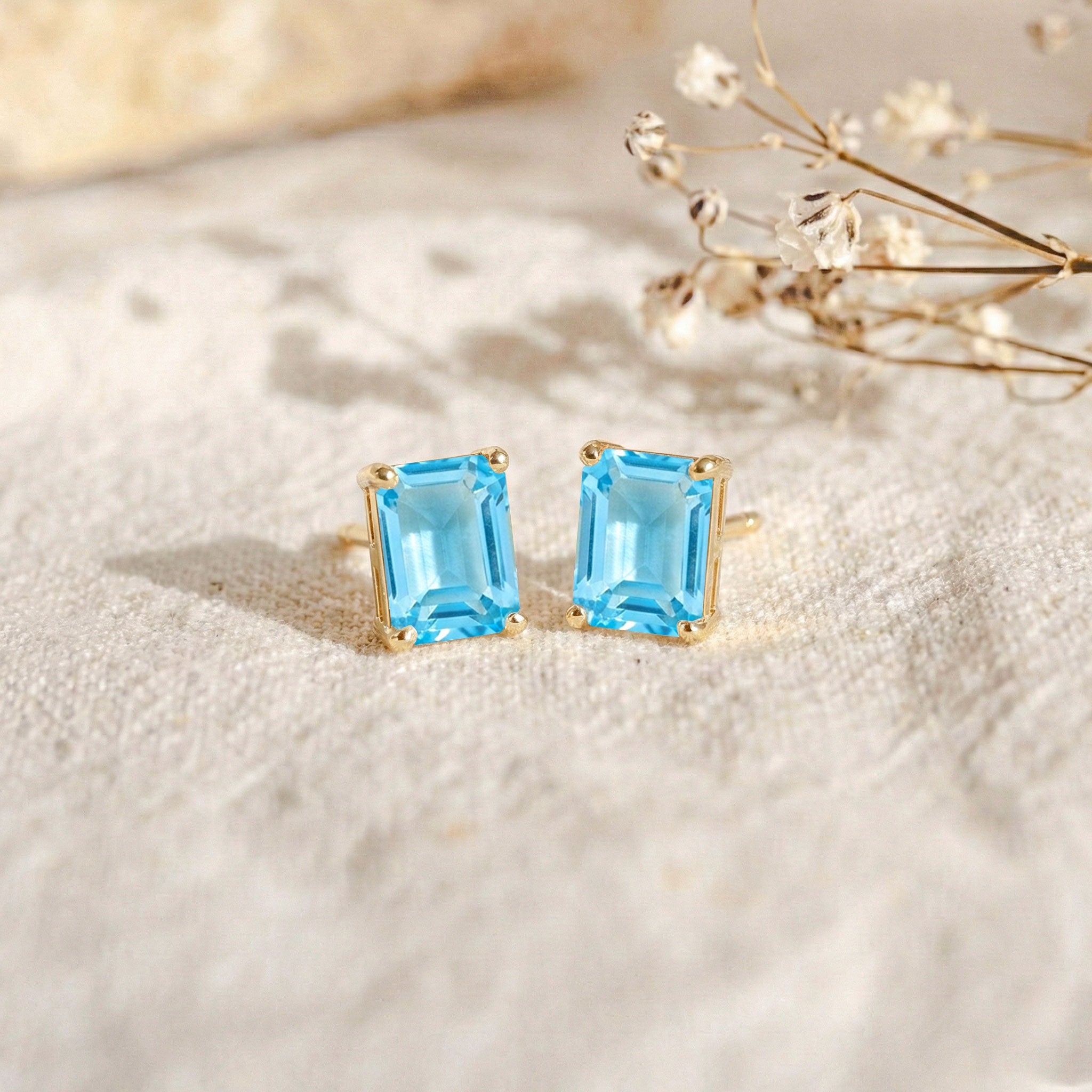 Best Blue Topaz Octagon Stud Earrings in 925 Sterling Silver 5.35ct
