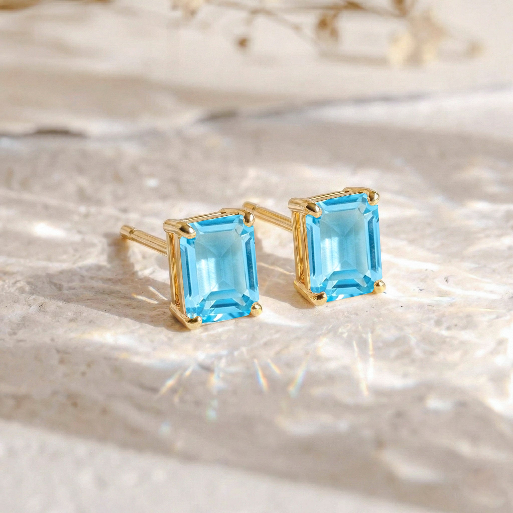 Best Blue Topaz Octagon Stud Earrings in 925 Sterling Silver 5.35ct
