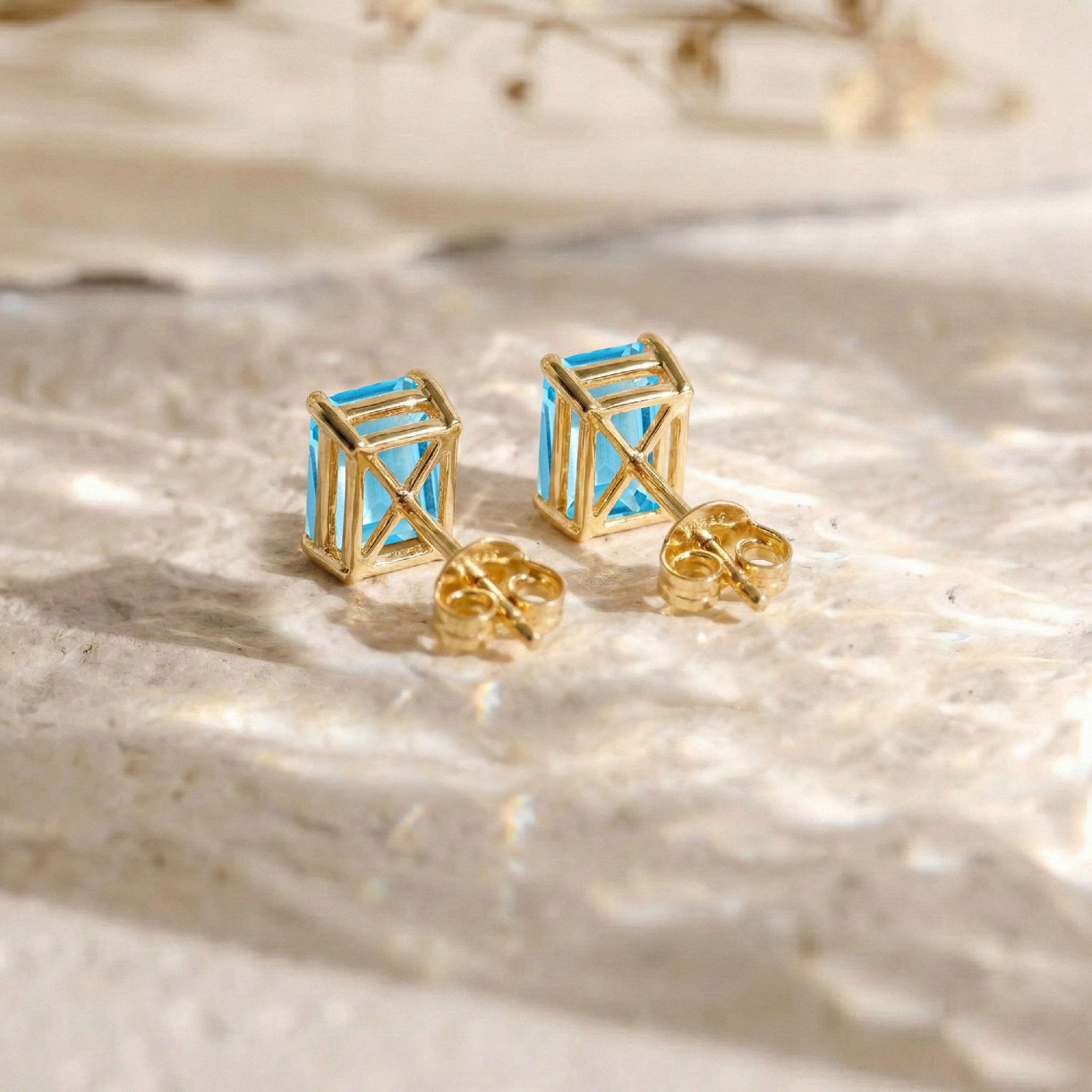 Best Blue Topaz Octagon Stud Earrings in 925 Sterling Silver 5.35ct
