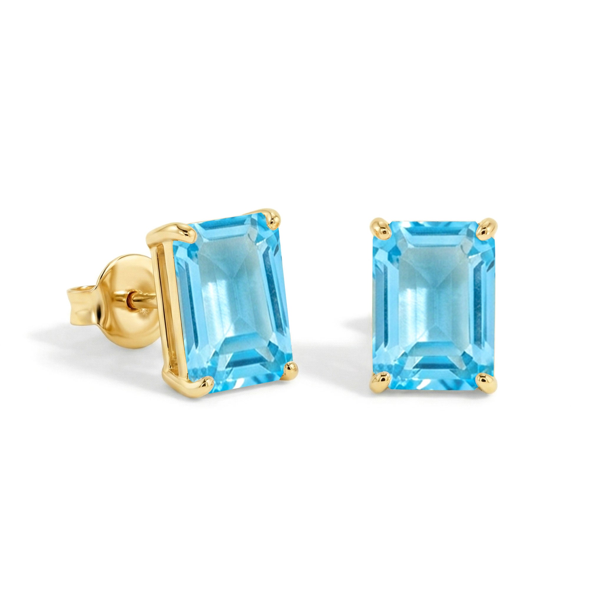 Best Blue Topaz Octagon Stud Earrings in 925 Sterling Silver 5.35ct
