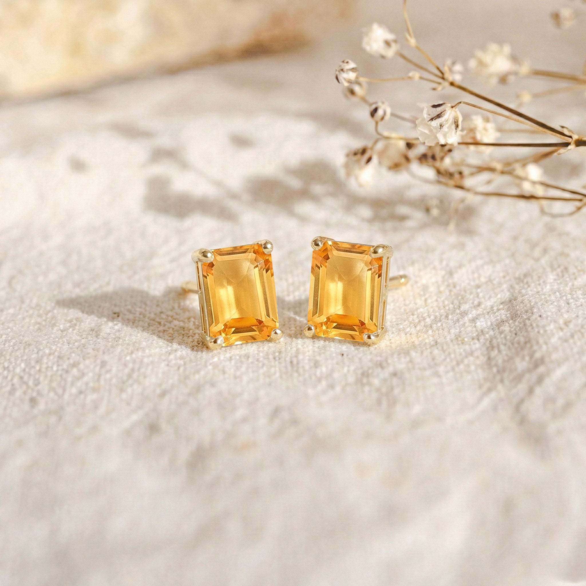 Luxury Citrine Octagon Stud Earrings in 925 Sterling Silver 5.35ct
