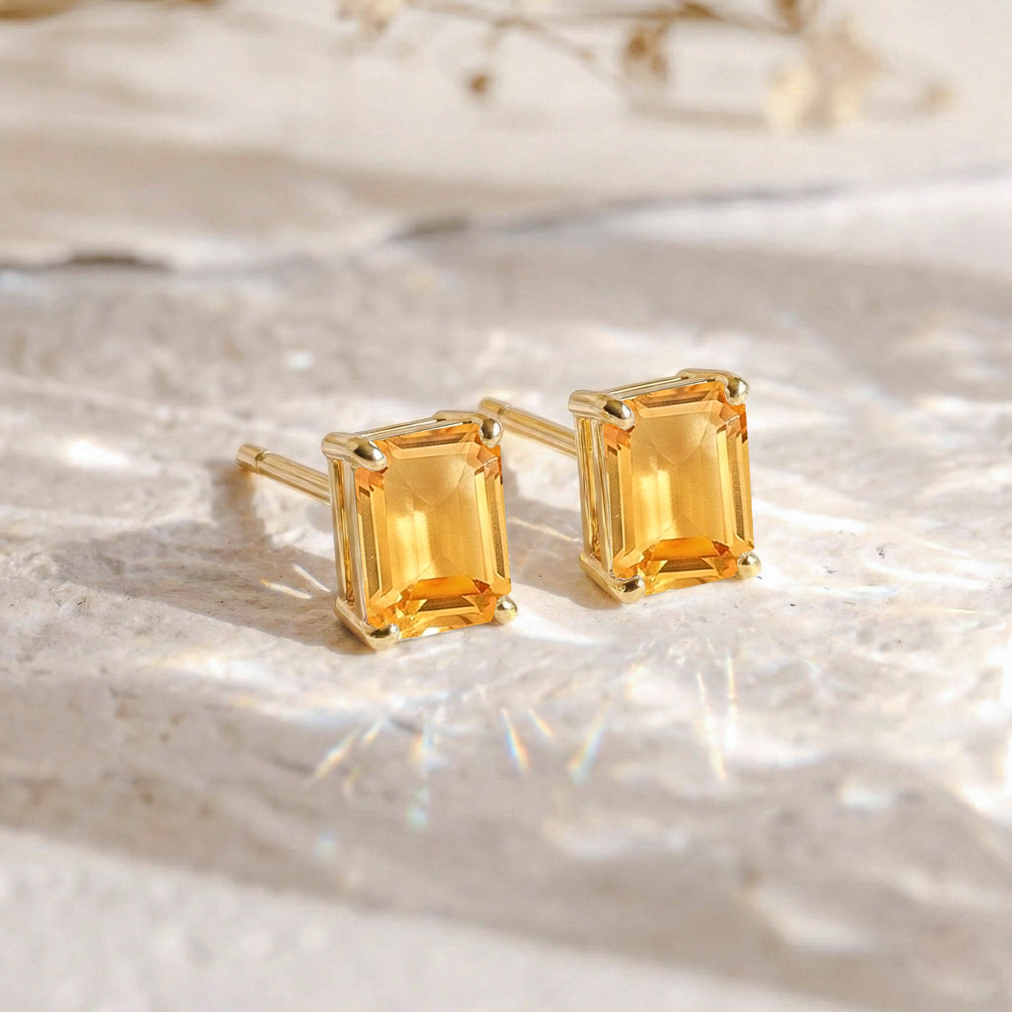Luxury Citrine Octagon Stud Earrings in 925 Sterling Silver 5.35ct
