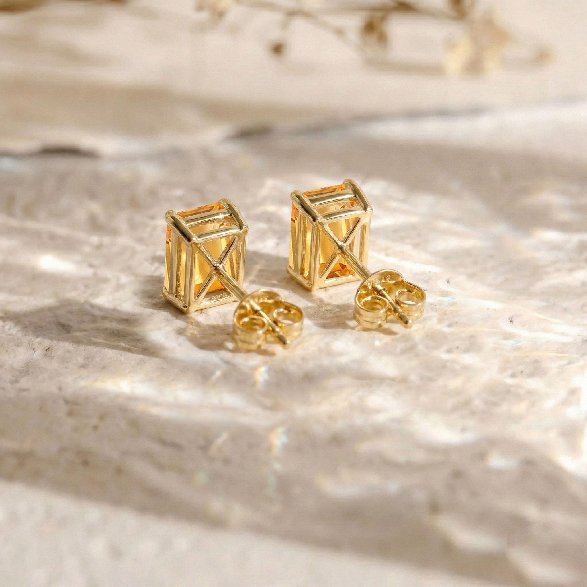 Luxury Citrine Octagon Stud Earrings in 925 Sterling Silver 5.35ct
