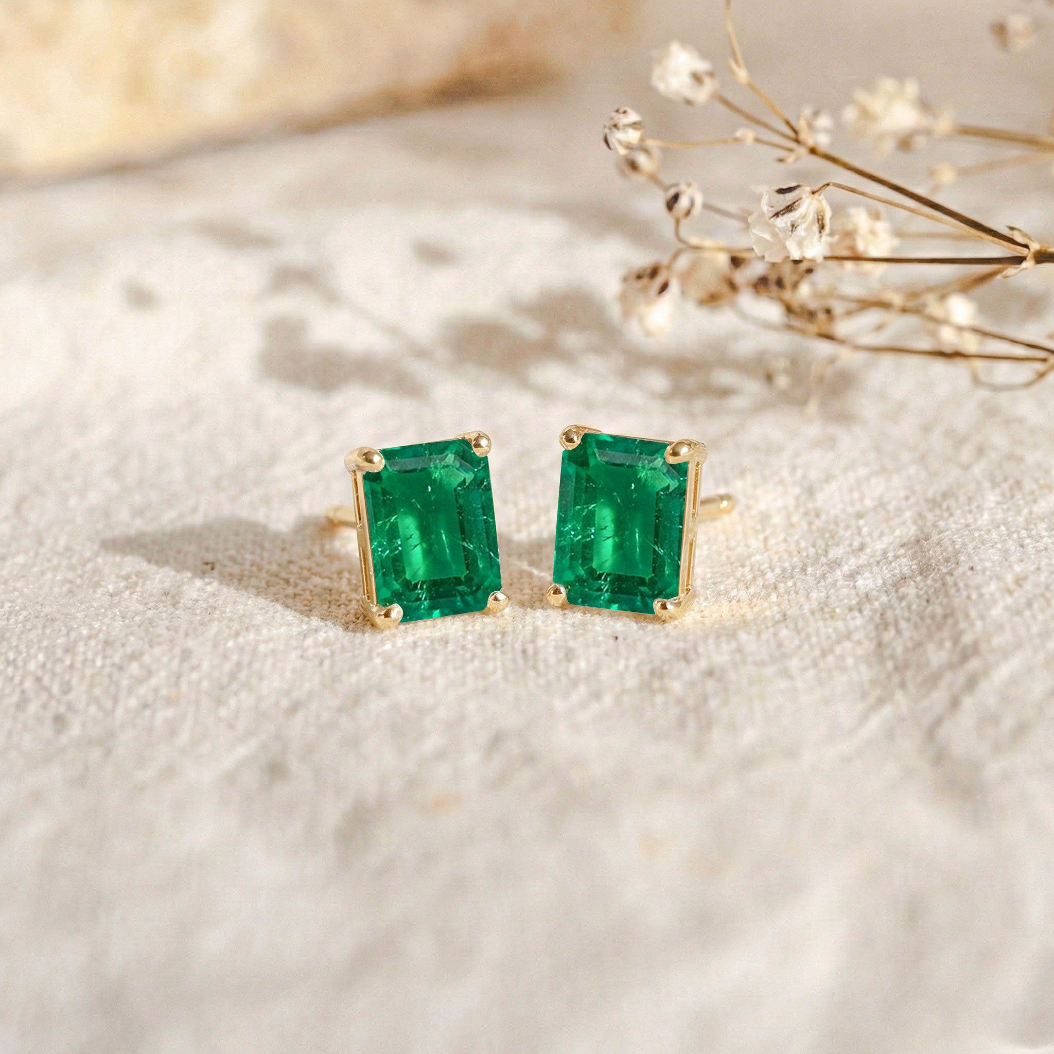 Best Emerald Octagon Stud Earrings in 925 Sterling Silver 5.35ct
