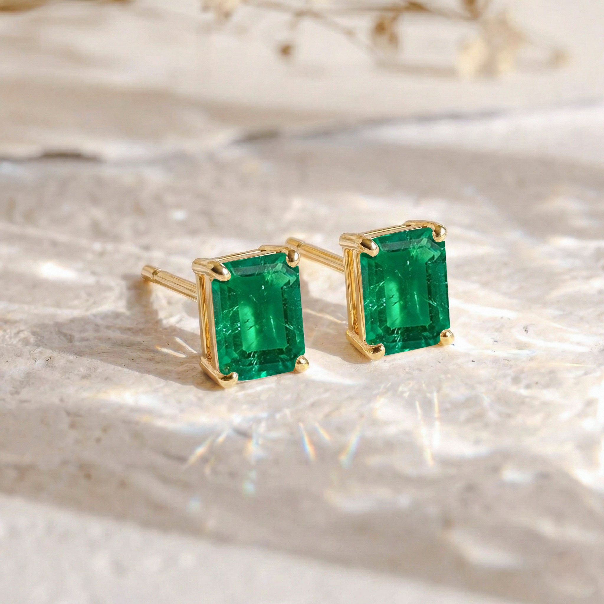 Best Emerald Octagon Stud Earrings in 925 Sterling Silver 5.35ct

