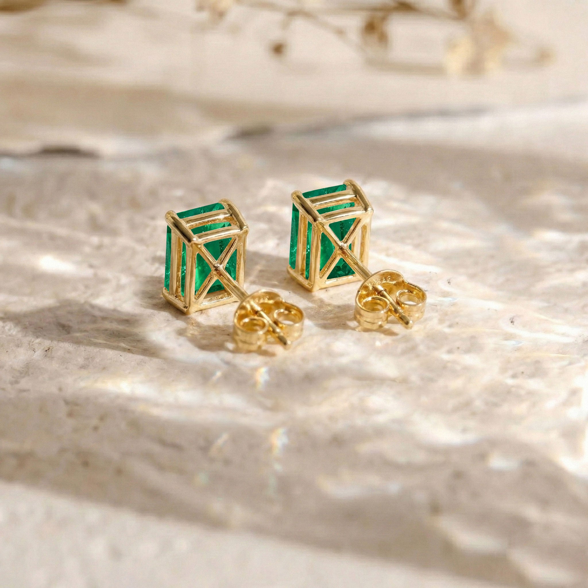 Best Emerald Octagon Stud Earrings in 925 Sterling Silver 5.35ct
