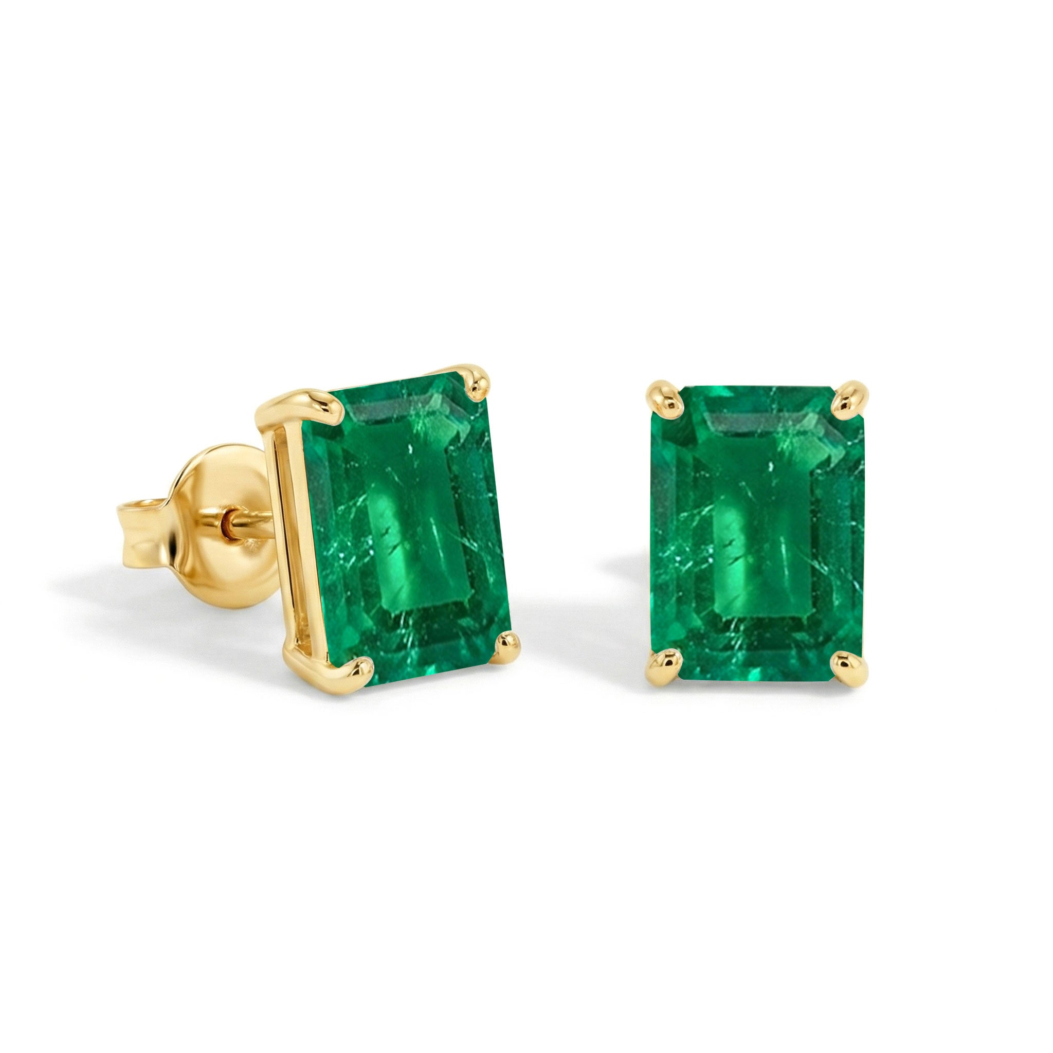 Best Emerald Octagon Stud Earrings in 925 Sterling Silver 5.35ct
