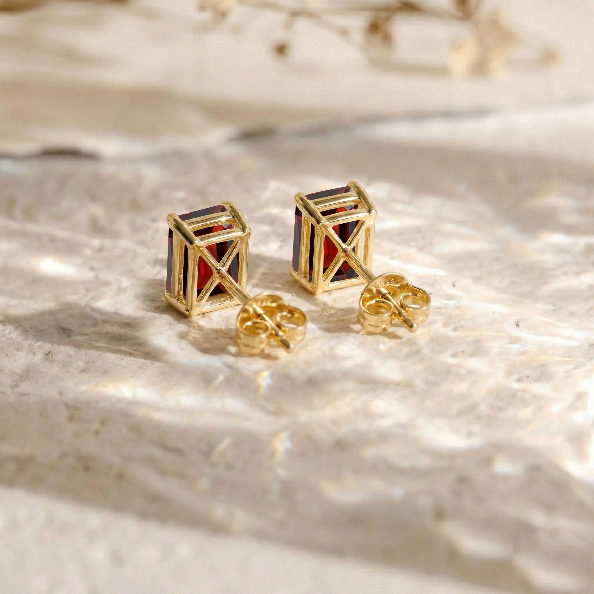 Garnet Octagon Stud Earrings in 925 Sterling Silver 5.35ct
