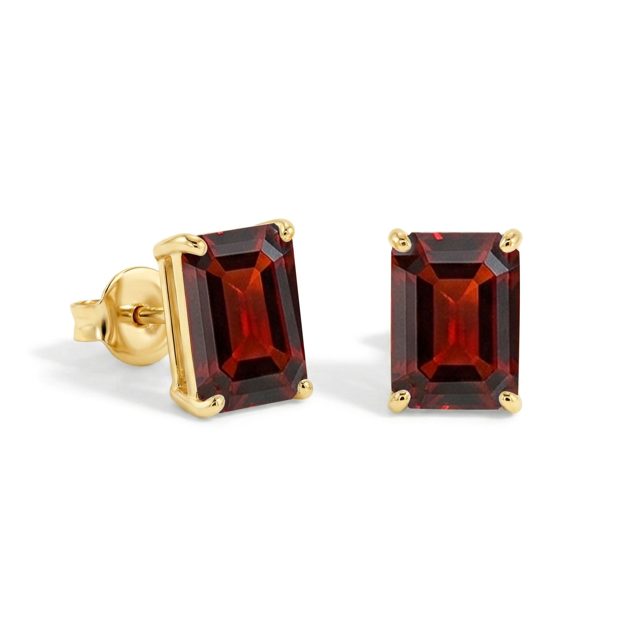 Red gemstone earrings geometric octagon style