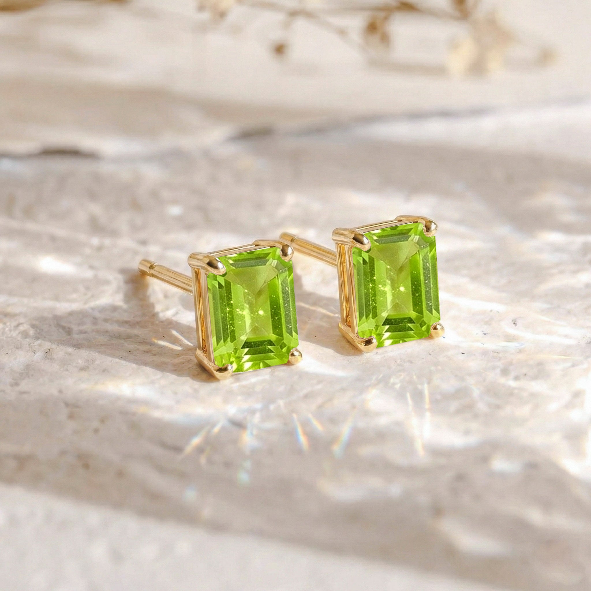 Luxury Peridot Octagon Stud Earrings in 925 Sterling Silver 5.35ct
