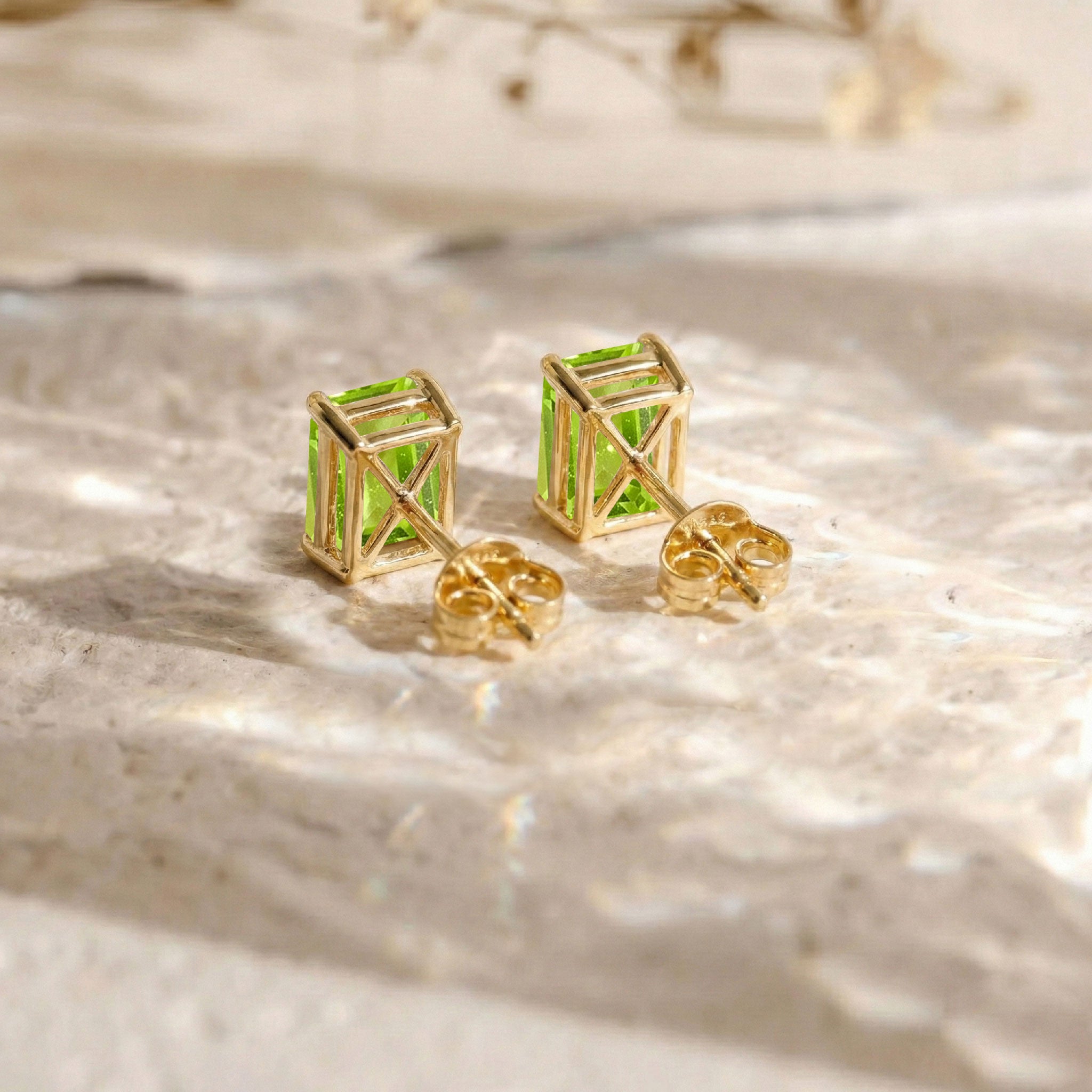Luxury Peridot Octagon Stud Earrings in 925 Sterling Silver 5.35ct
