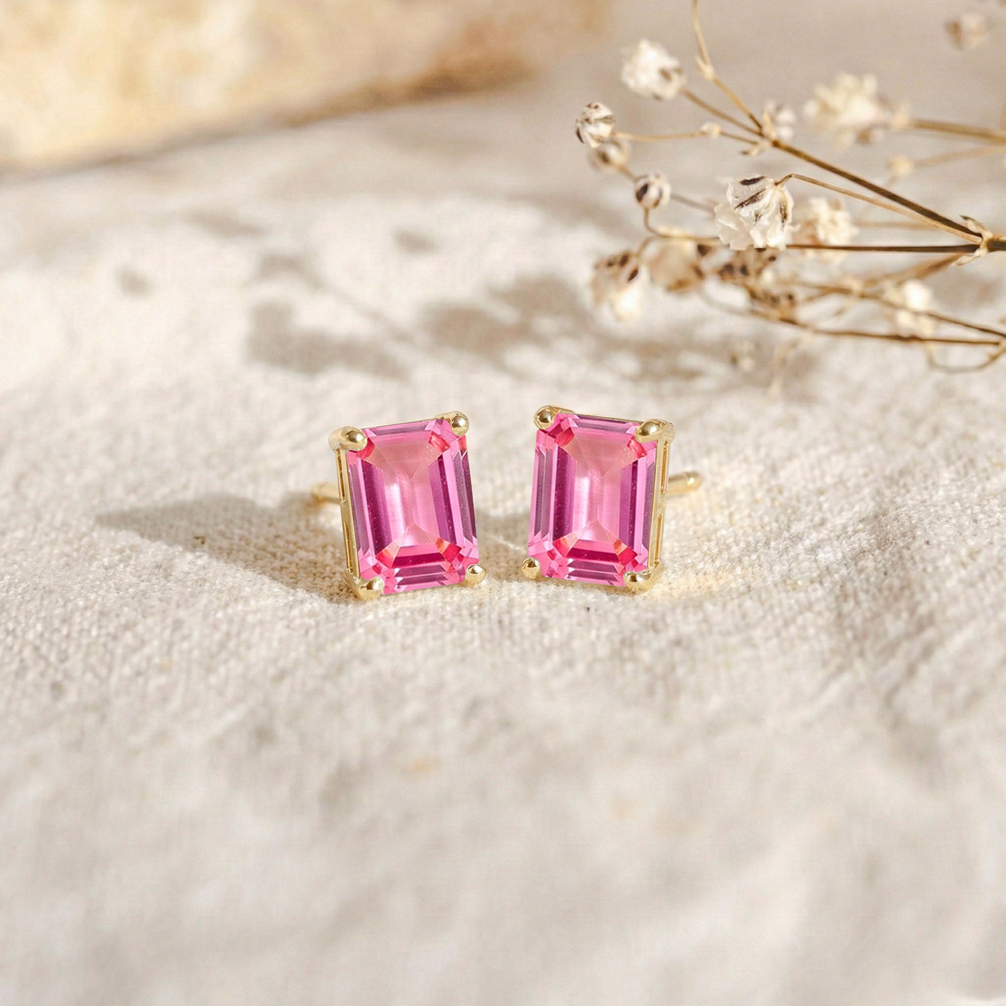 Pink Tourmaline Octagon Stud Earrings in 925 Sterling Silver 5.35ct
