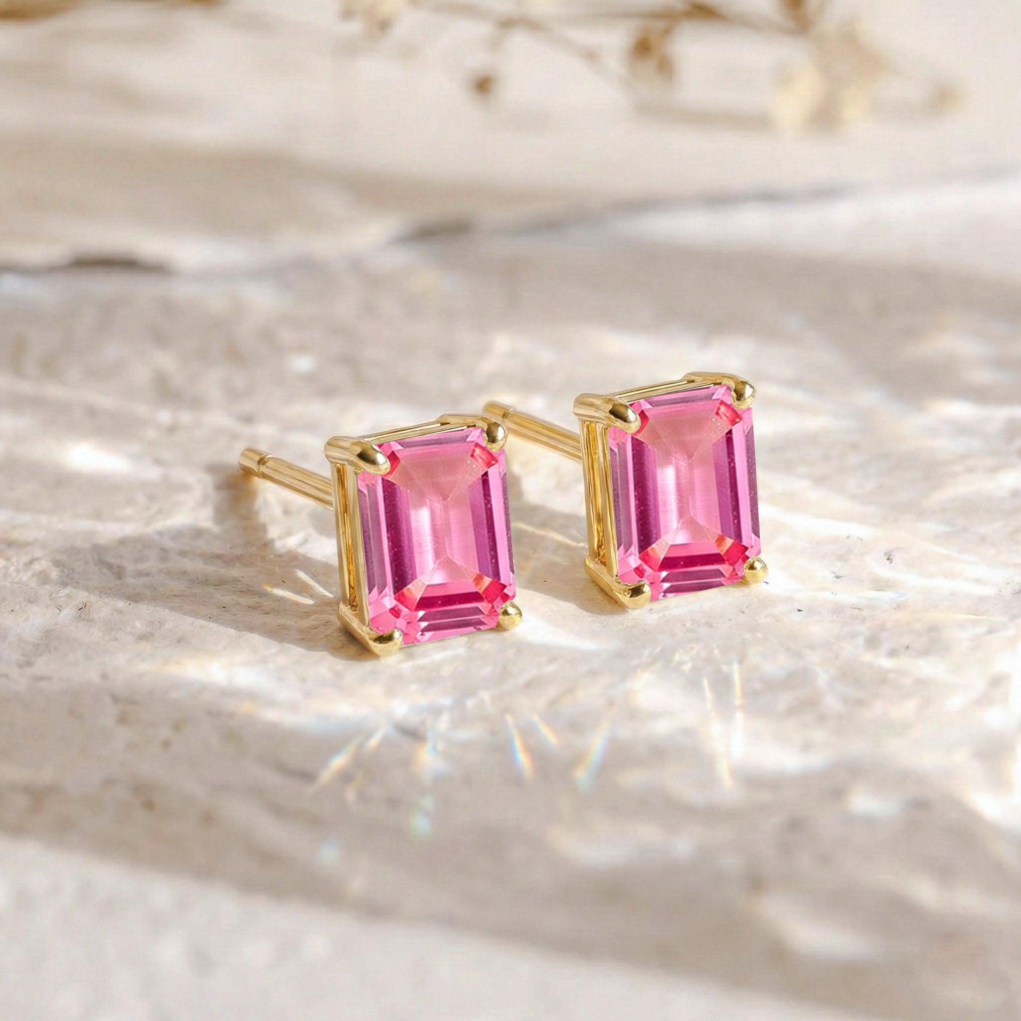 Pink Tourmaline Octagon Stud Earrings in 925 Sterling Silver 5.35ct
