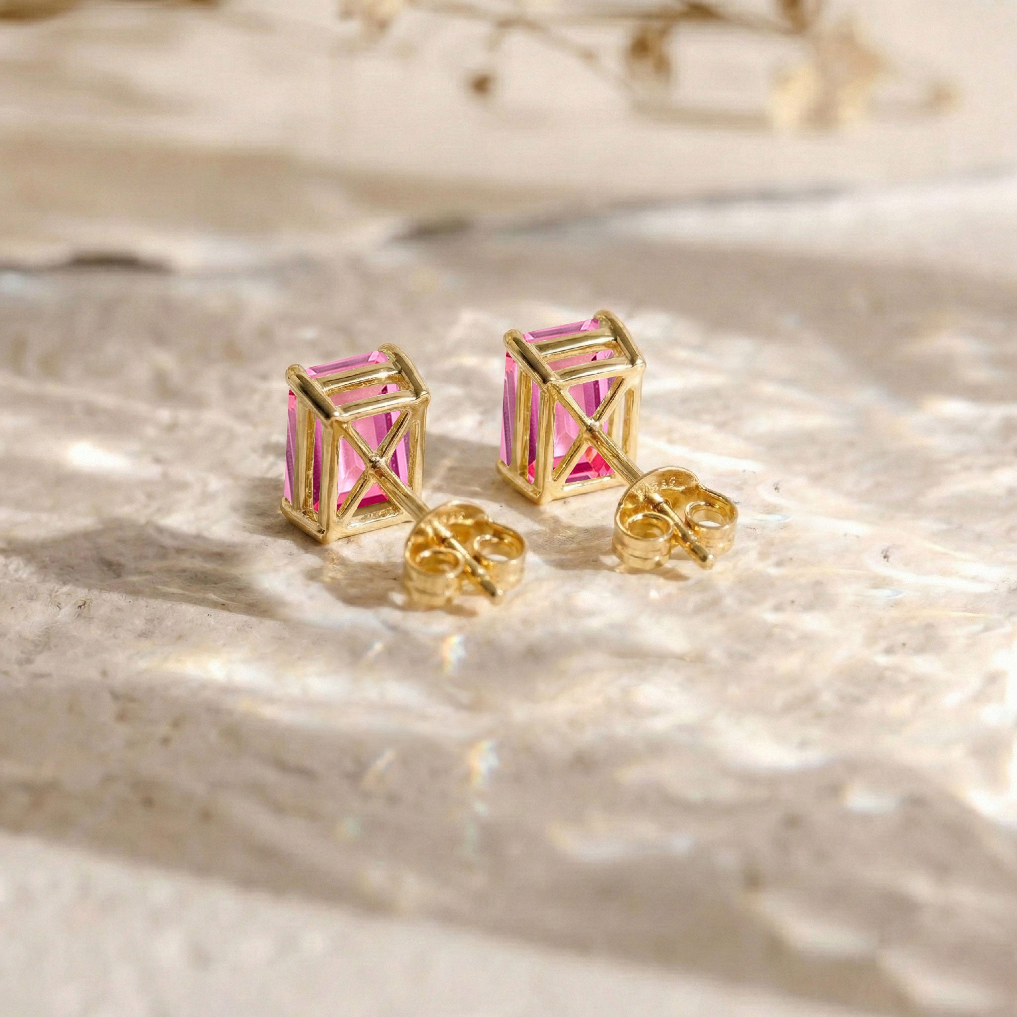 Pink Tourmaline Octagon Stud Earrings in 925 Sterling Silver 5.35ct
