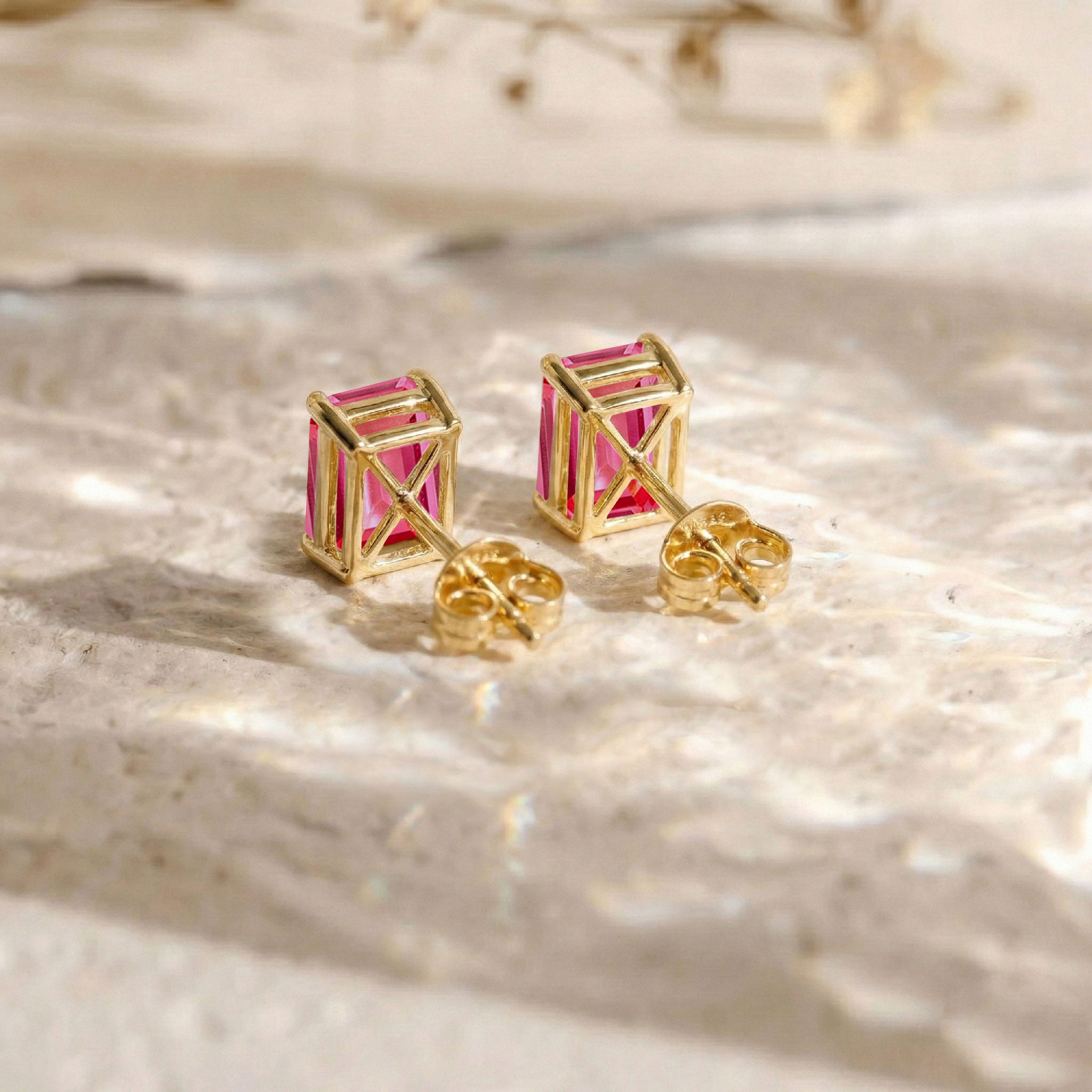 Beautiful Pink Tourmaline Octagon Stud Earrings in 925 Sterling Silver 5.35ct
