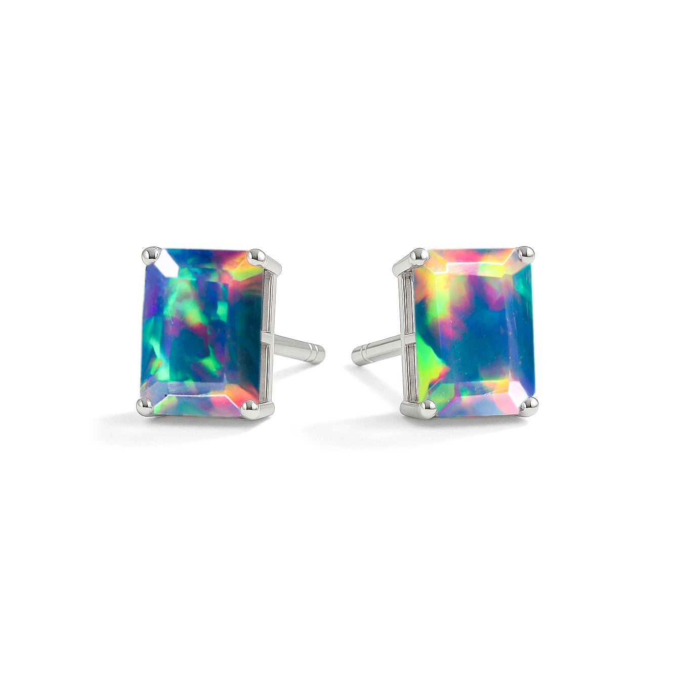 Real Black Gemstone Opal Octagon Stud Earrings in 925 Sterling Silver