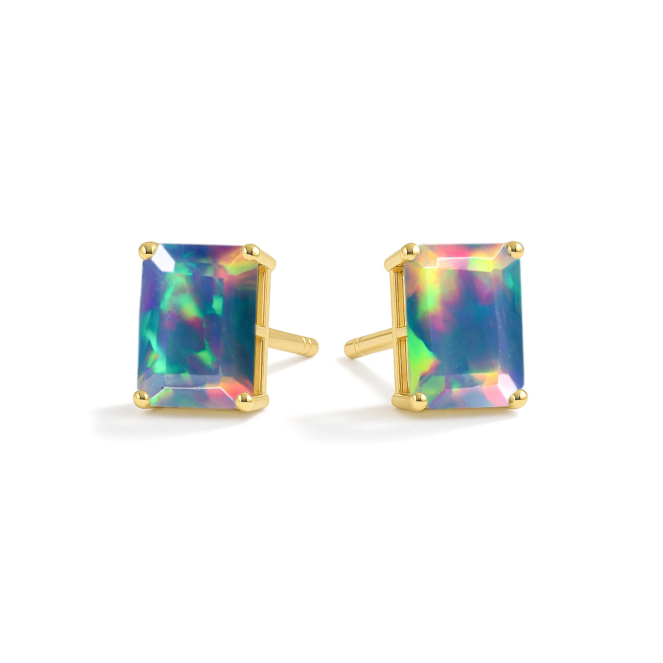Black Opal Octagon Stud Earrings in 925 Sterling Silver | 7x5mm Gemstone