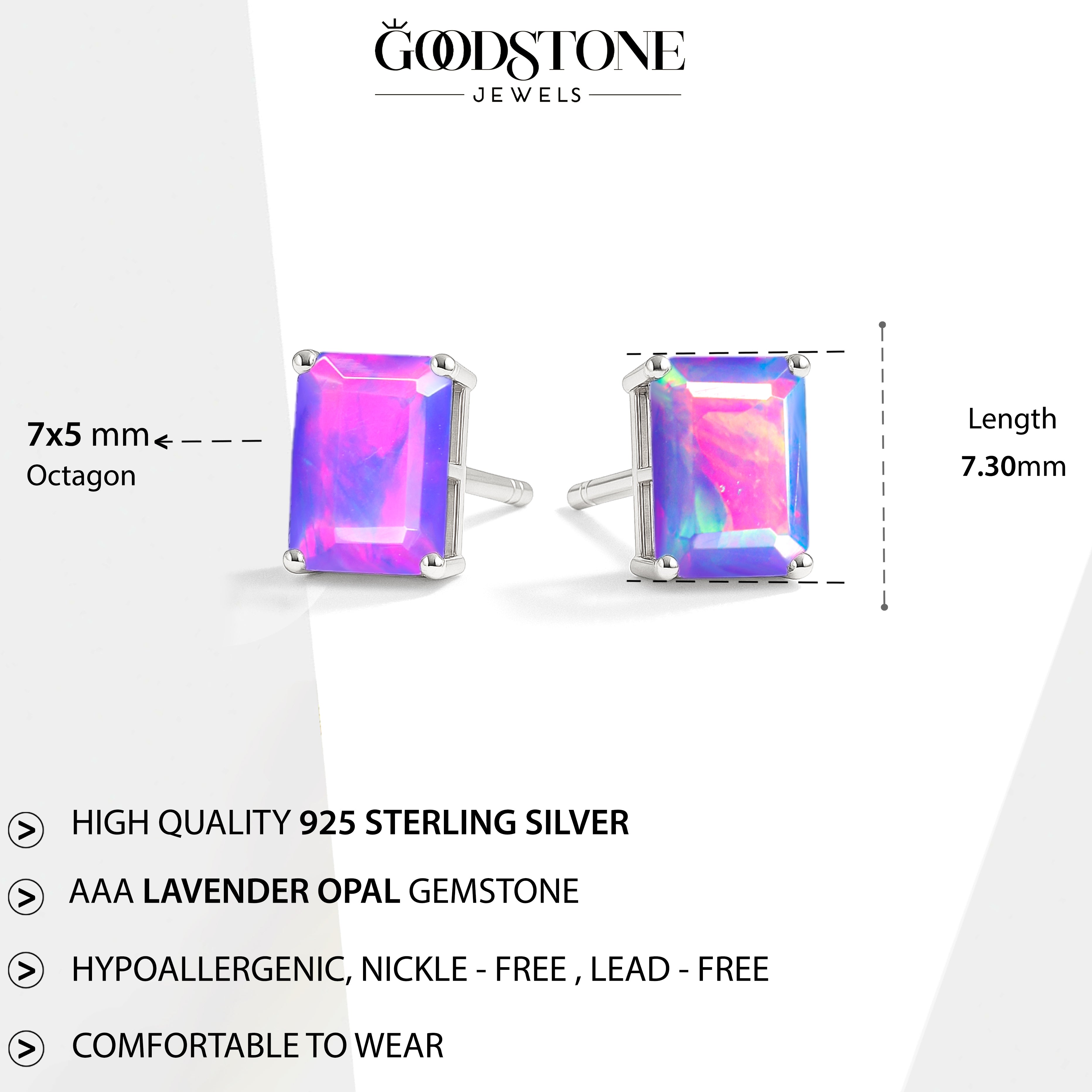 Lavender Opal Octagon Stud Earrings in 925 Sterling Silver | 7x5mm Gemstone