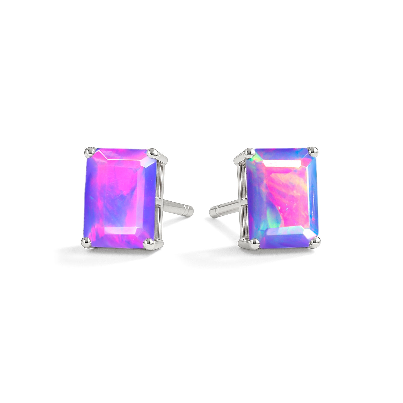 Real Lavender Opal Octagon Stud Earrings in 925 Sterling Silver