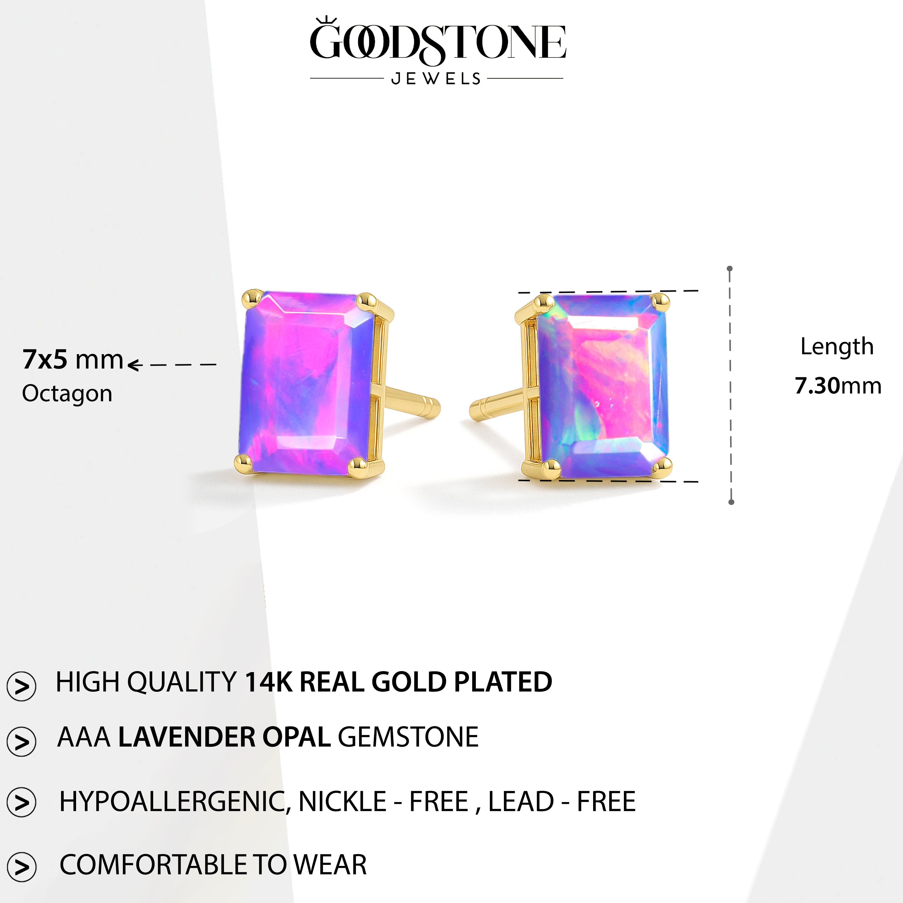 Lavender Opal Octagon Stud Earrings in 925 Sterling Silver | 7x5mm Gemstone