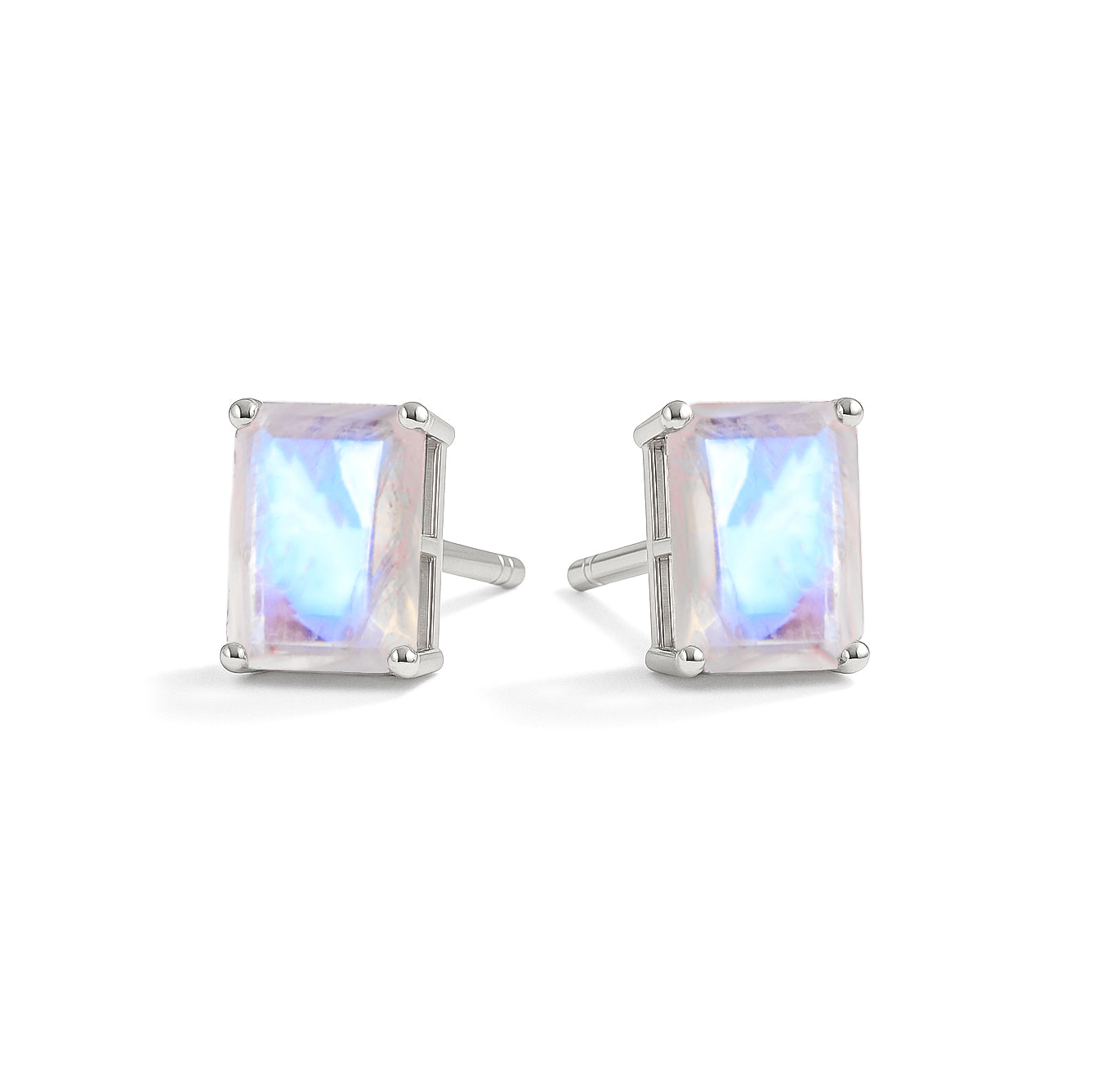Moonstone Octagon Stud Earrings in 925 Sterling Silver | 7x5mm Gemstone
