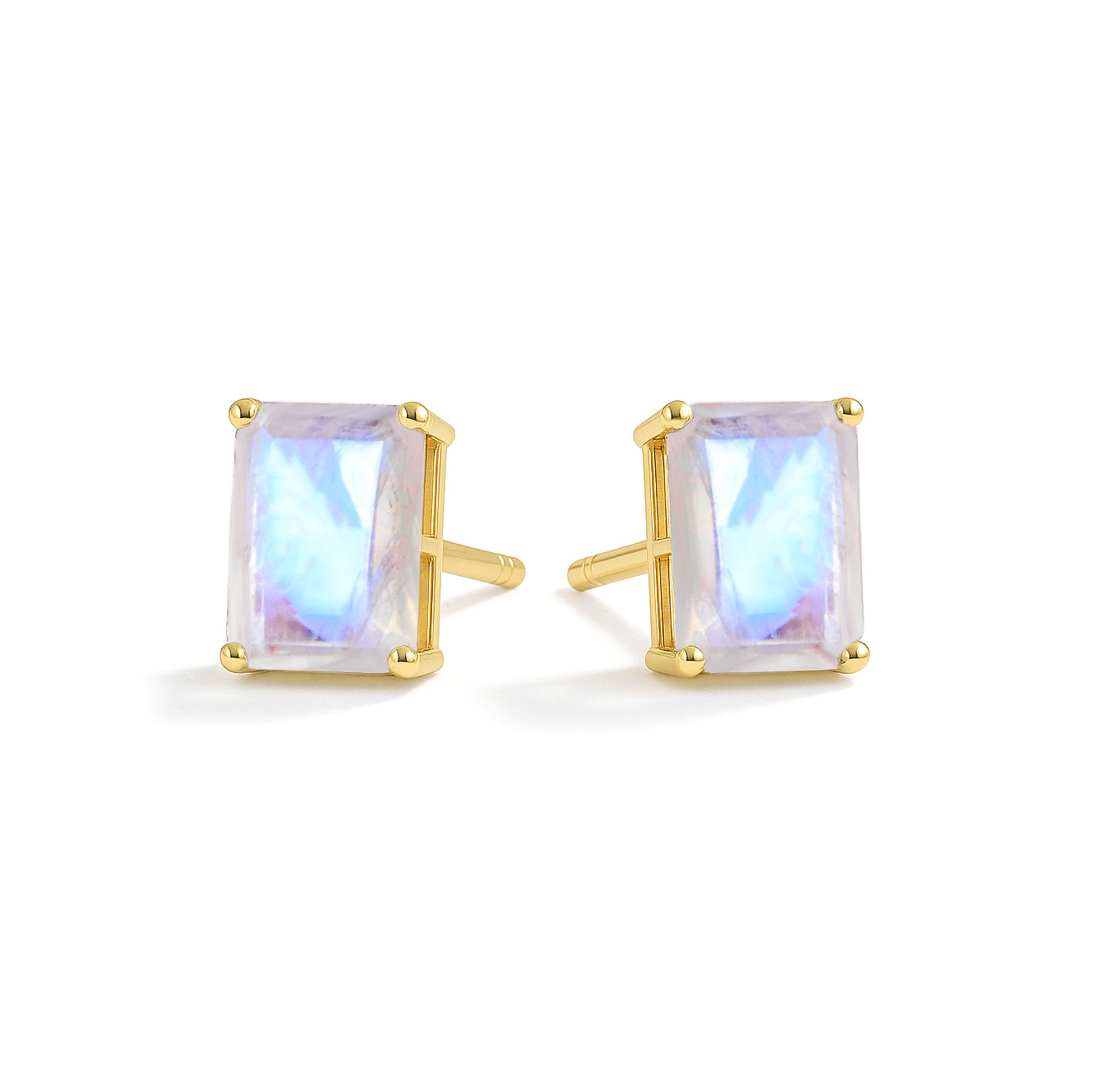 Moonstone Octagon Stud Earrings in 925 Sterling Silver | 7x5mm Gemstone