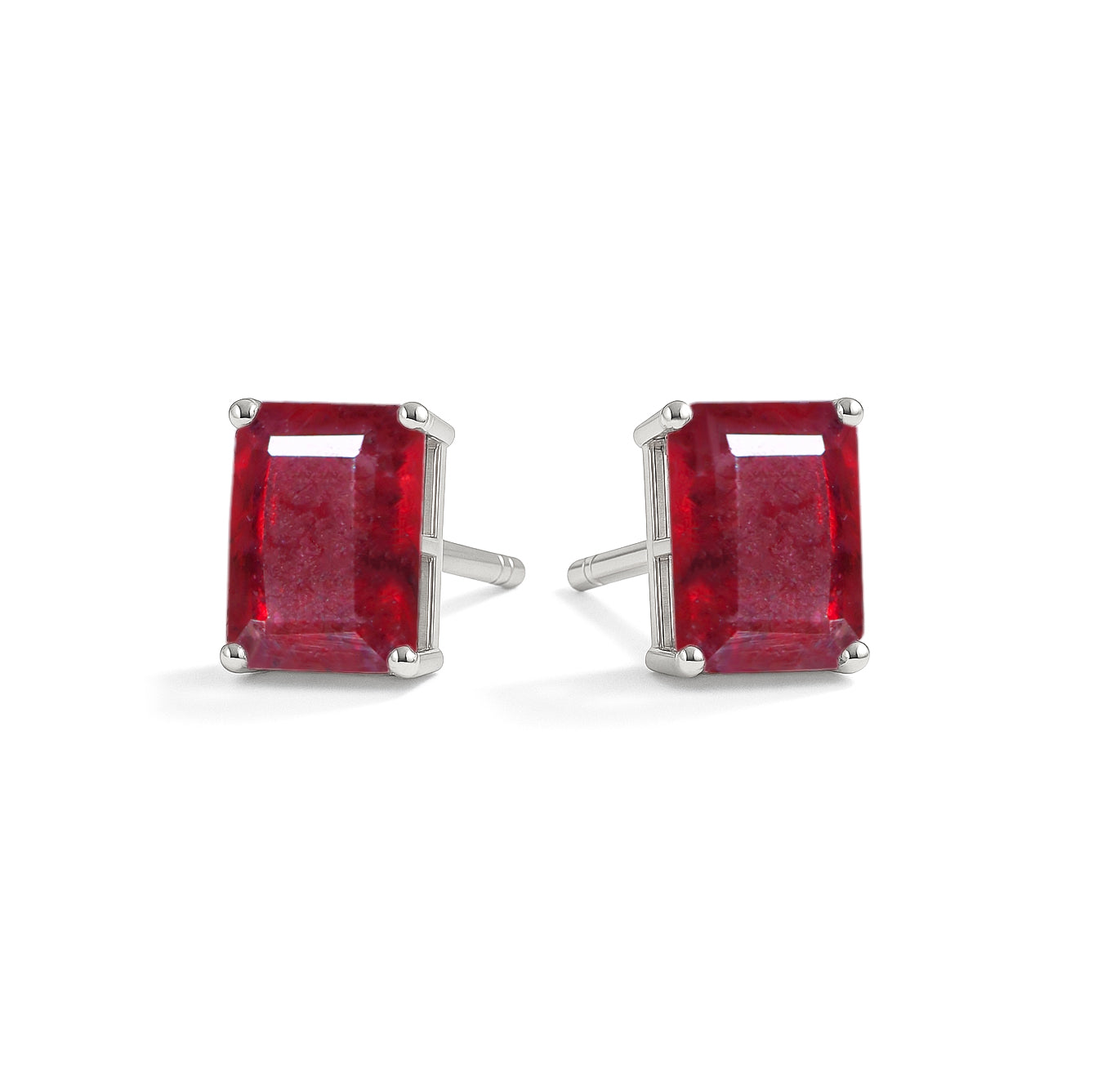 Ruby Octagon Stud Earrings in 925 Sterling Silver | 7x5mm Gemstone