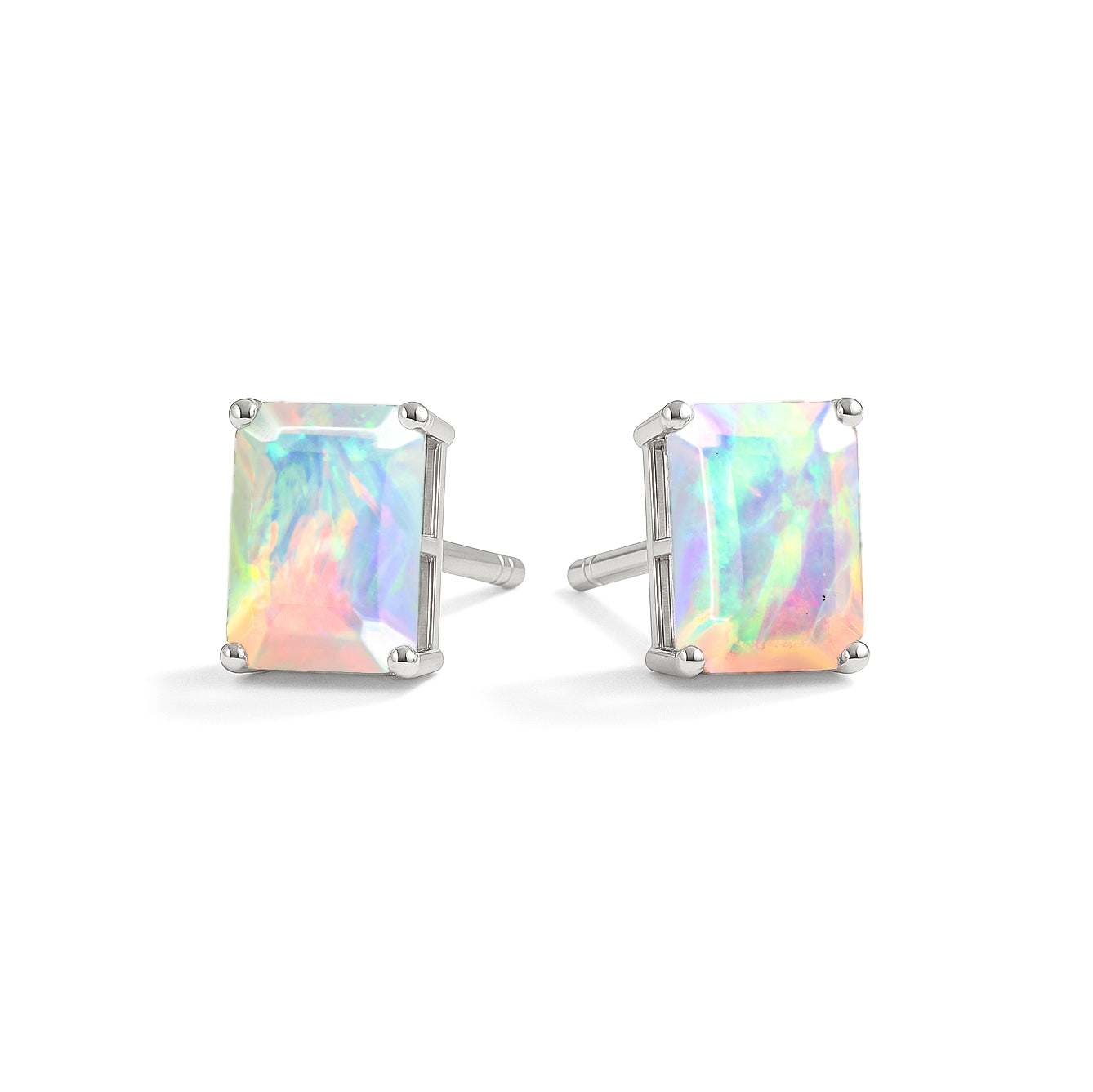 White Opal Octagon Stud Earrings in 925 Sterling Silver | 7x5mm Gemstone