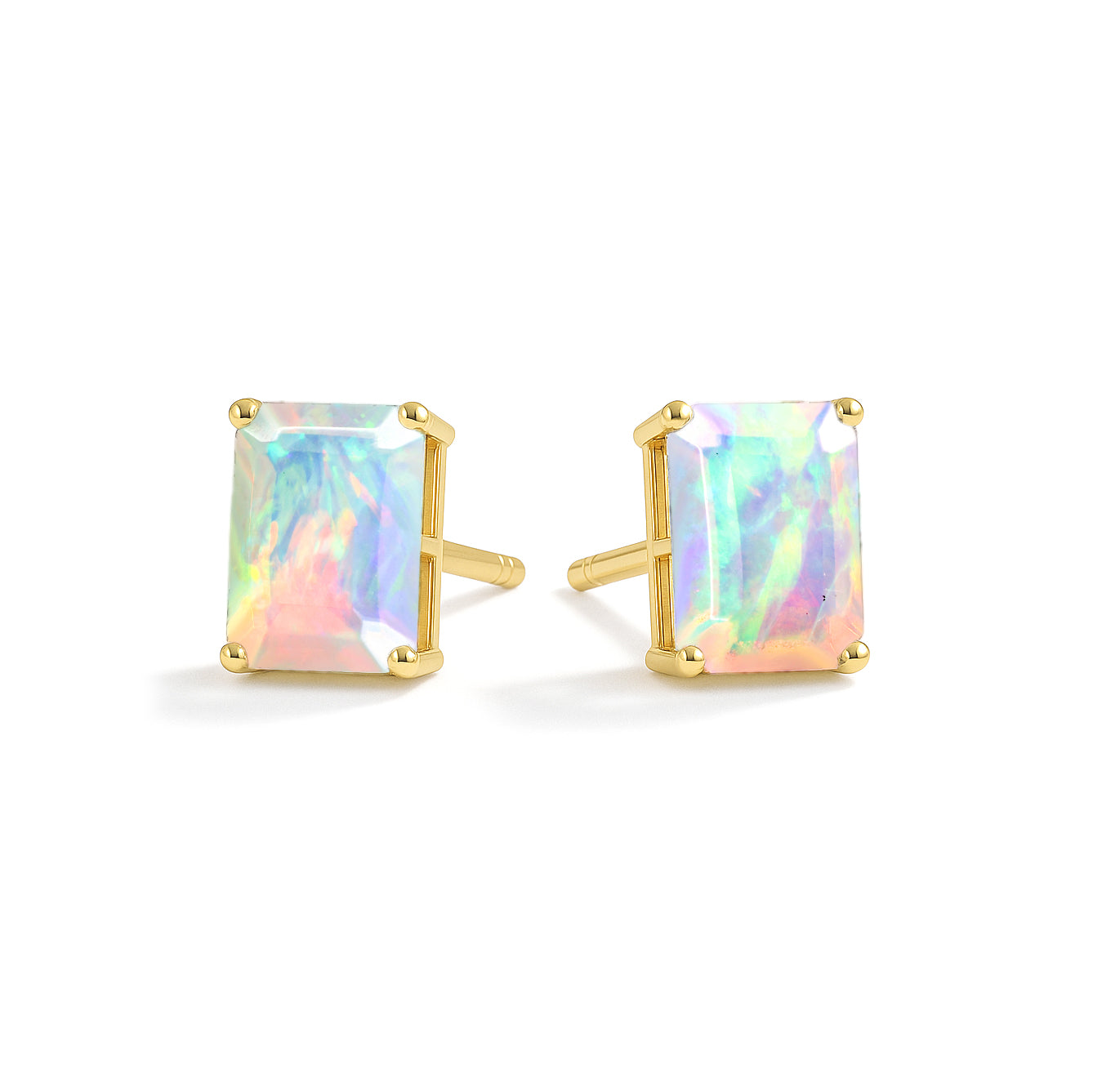 White Opal Octagon Stud Earrings in 925 Sterling Silver | 7x5mm Gemstone