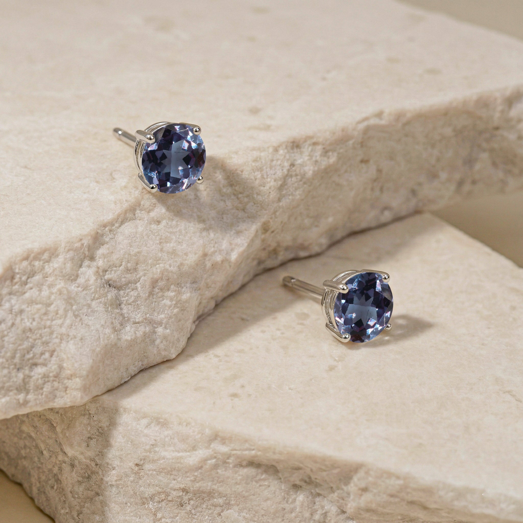 Alexandrite Round Stud Earrings in 925 Sterling Silver 5.15ct
