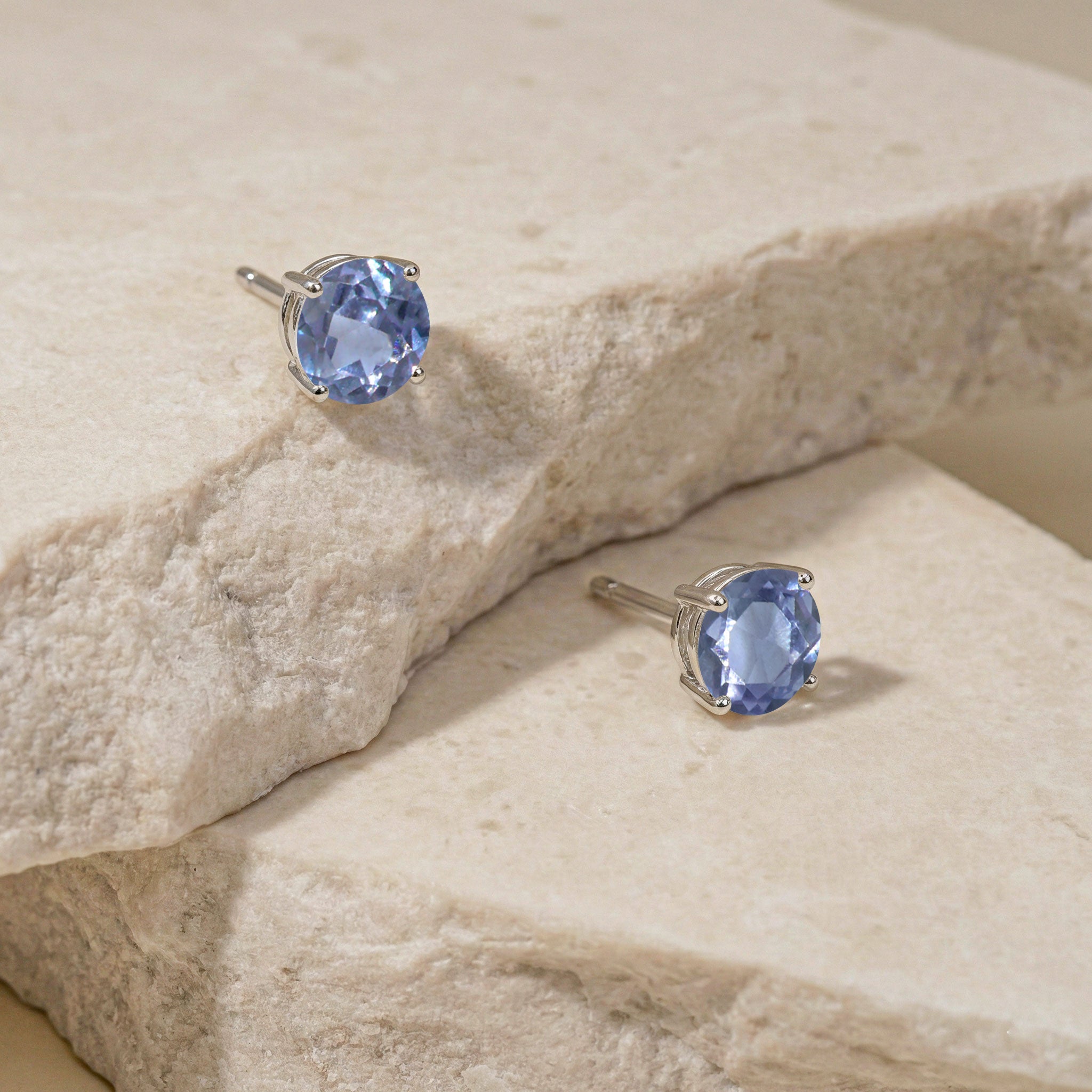 Alexandrite Round Stud Earrings in 925 Sterling Silver 5.15ct
