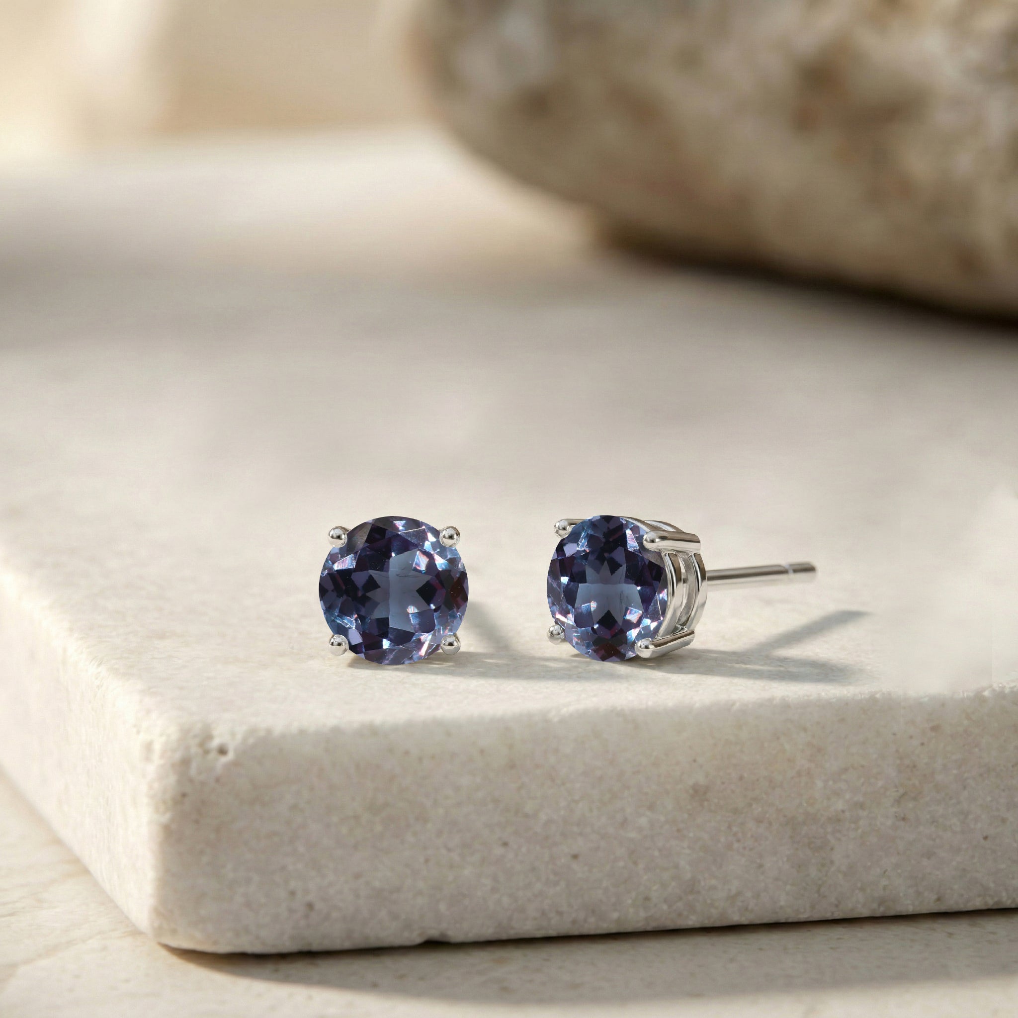 Alexandrite Round Stud Earrings in 925 Sterling Silver 5.15ct