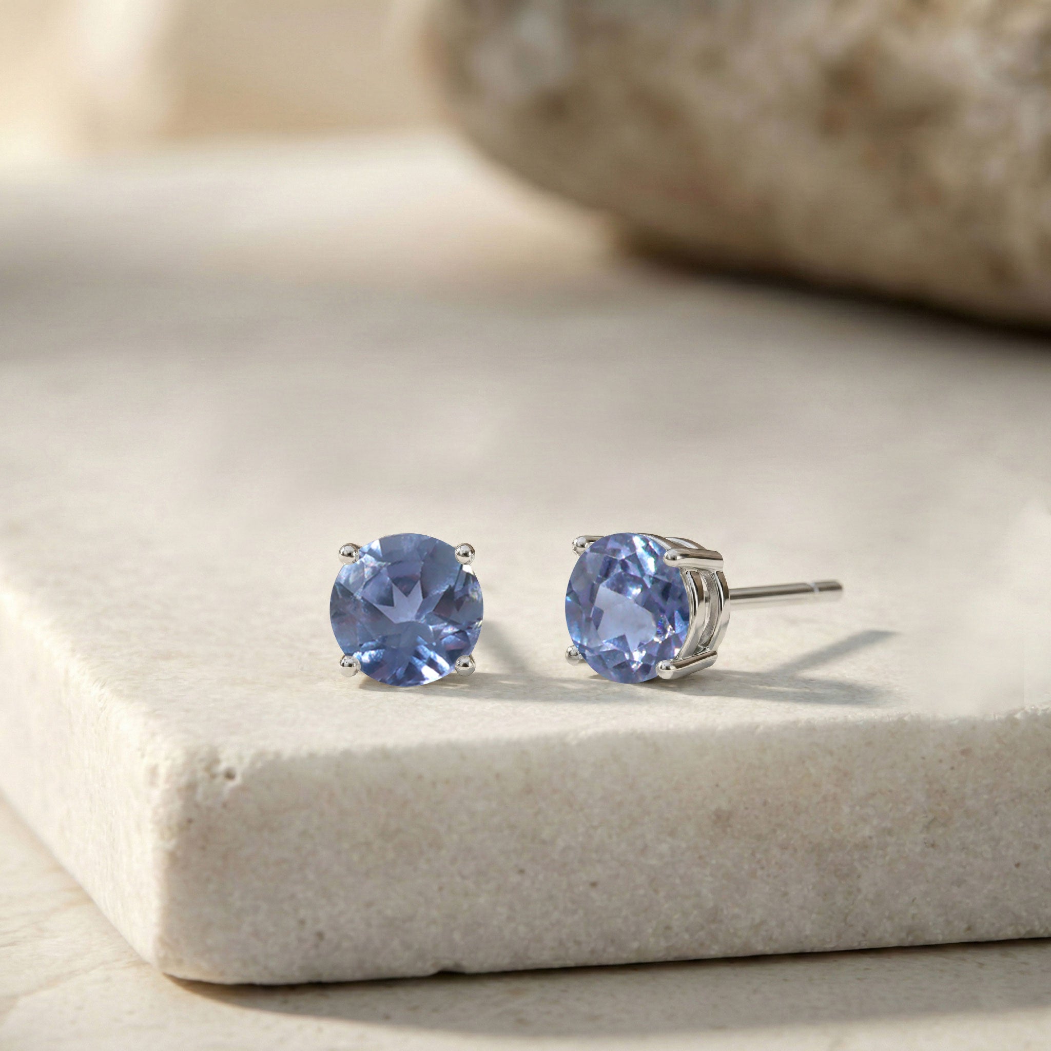 Alexandrite Round Stud Earrings in 925 Sterling Silver 5.15ct