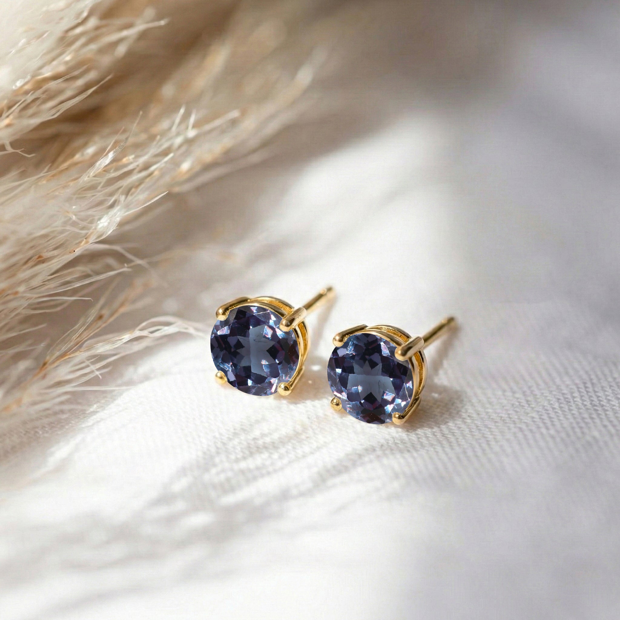 Alexandrite Round Stud Earrings in 925 Sterling Silver 5.15ct
