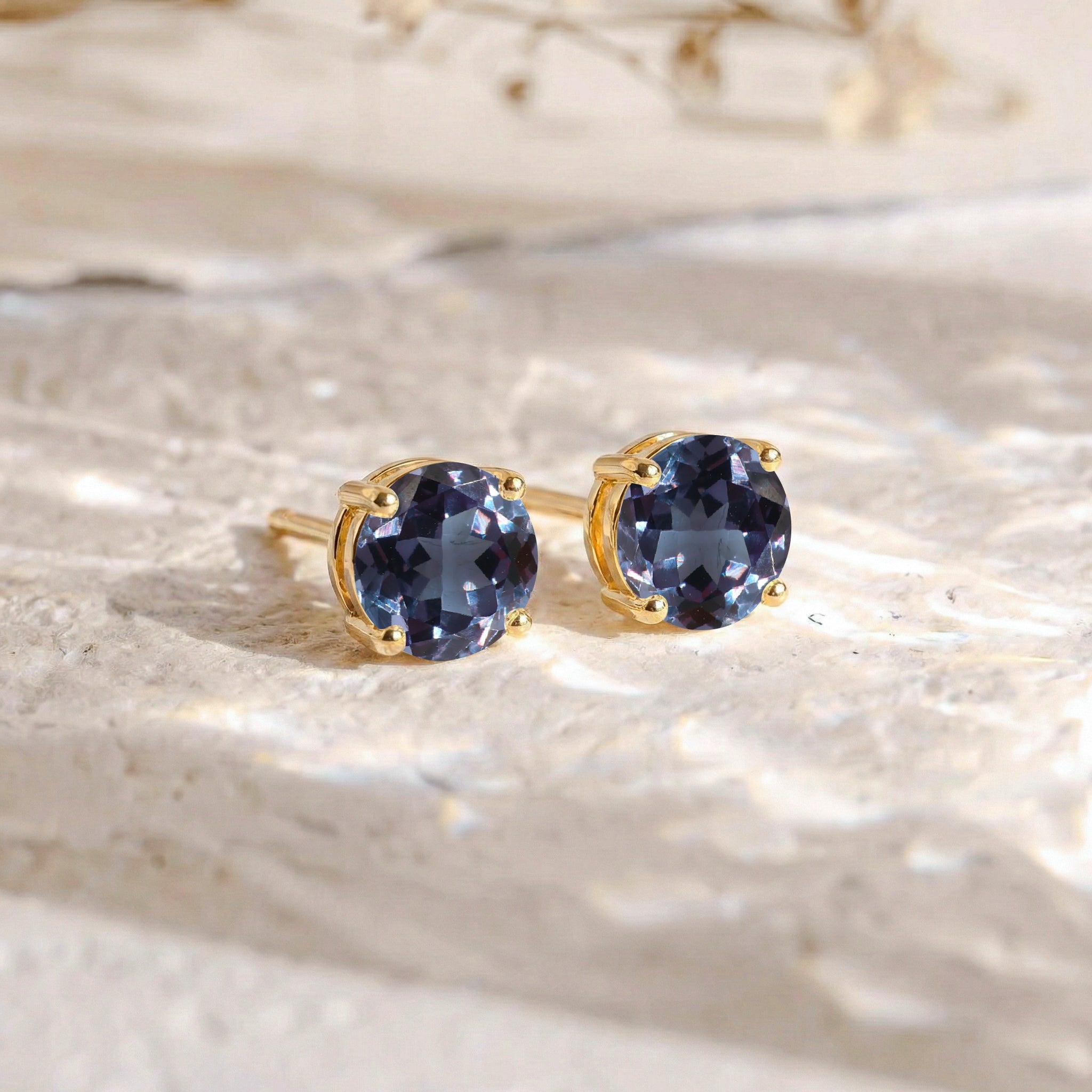 Alexandrite Round Stud Earrings in 925 Sterling Silver 5.15ct