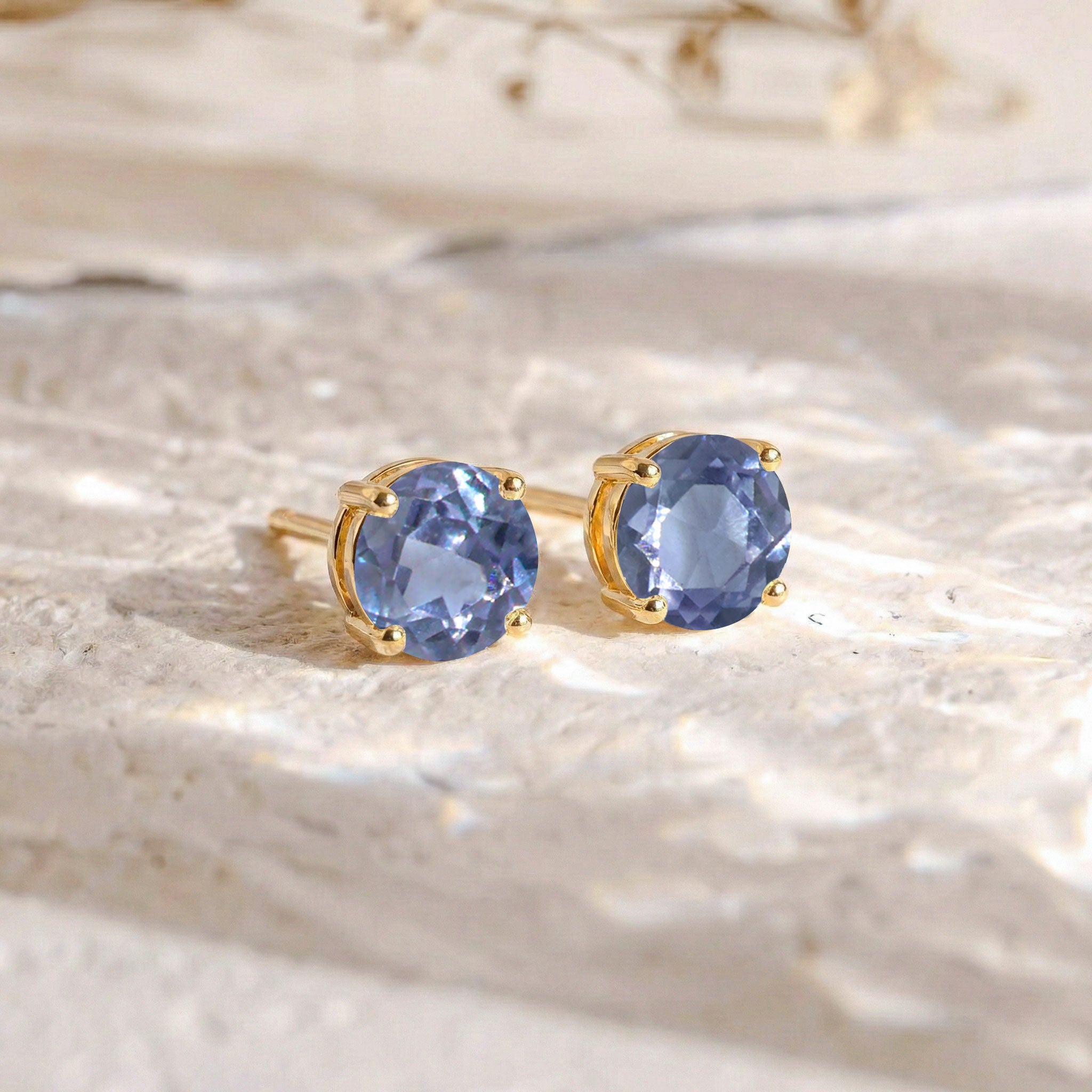 Alexandrite Round Stud Earrings in 925 Sterling Silver 5.15ct