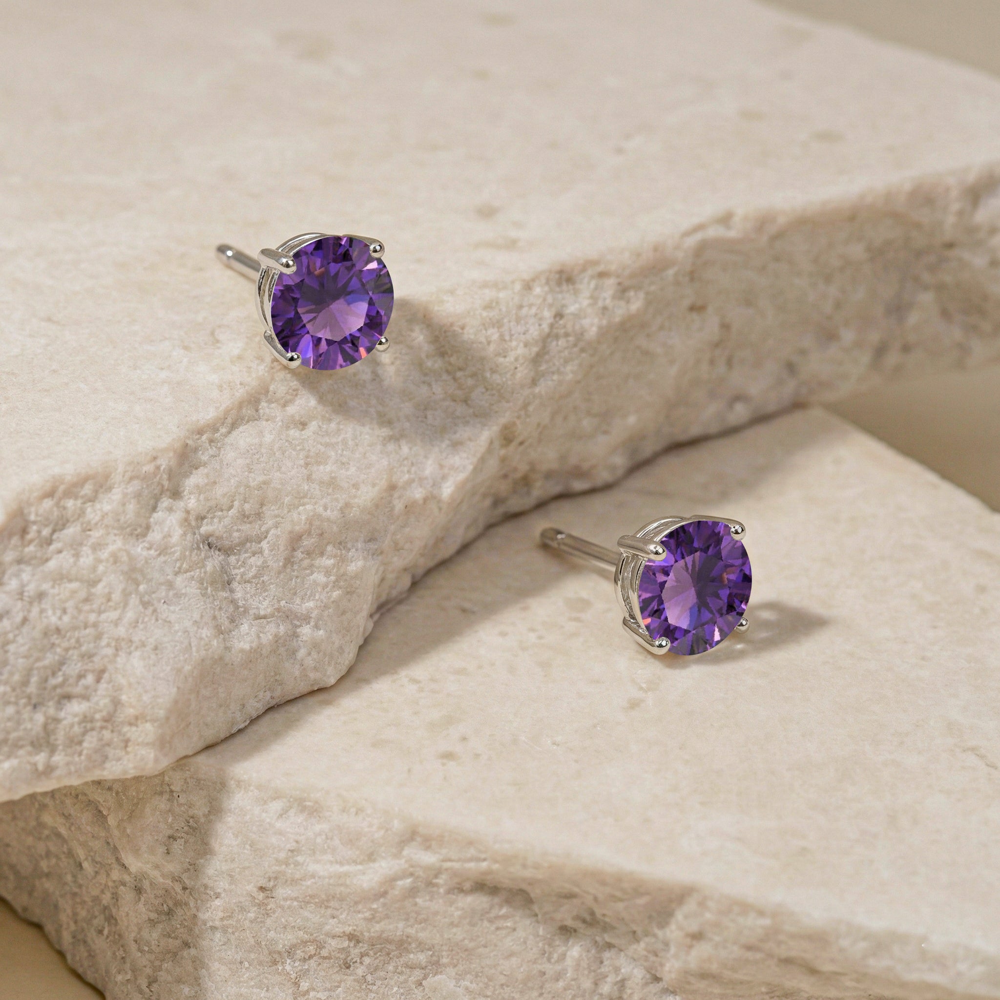 Amethyst Round Stud Earrings in 925 Sterling Silver 5.15ct