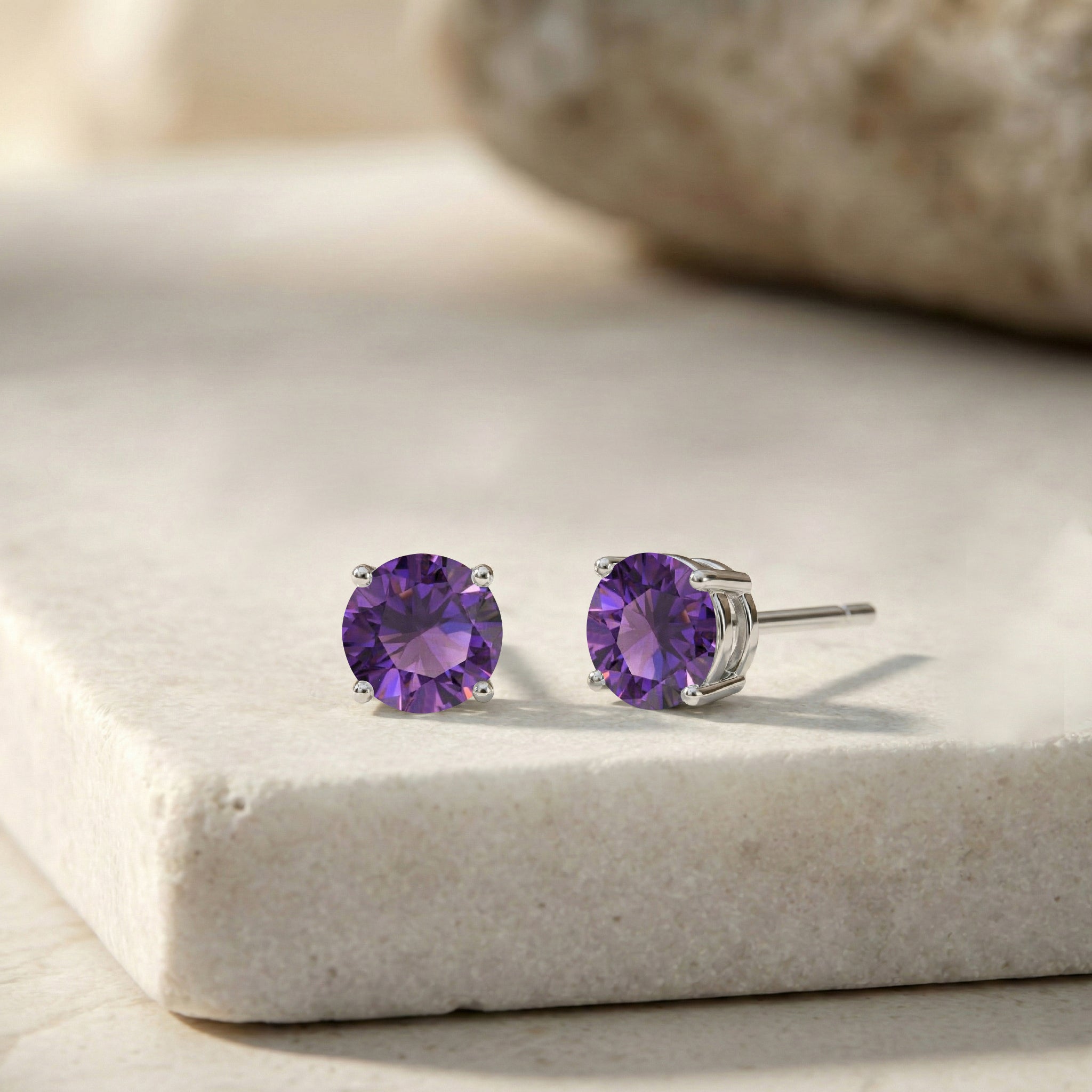 Amethyst Round Stud Earrings in 925 Sterling Silver 5.15ct