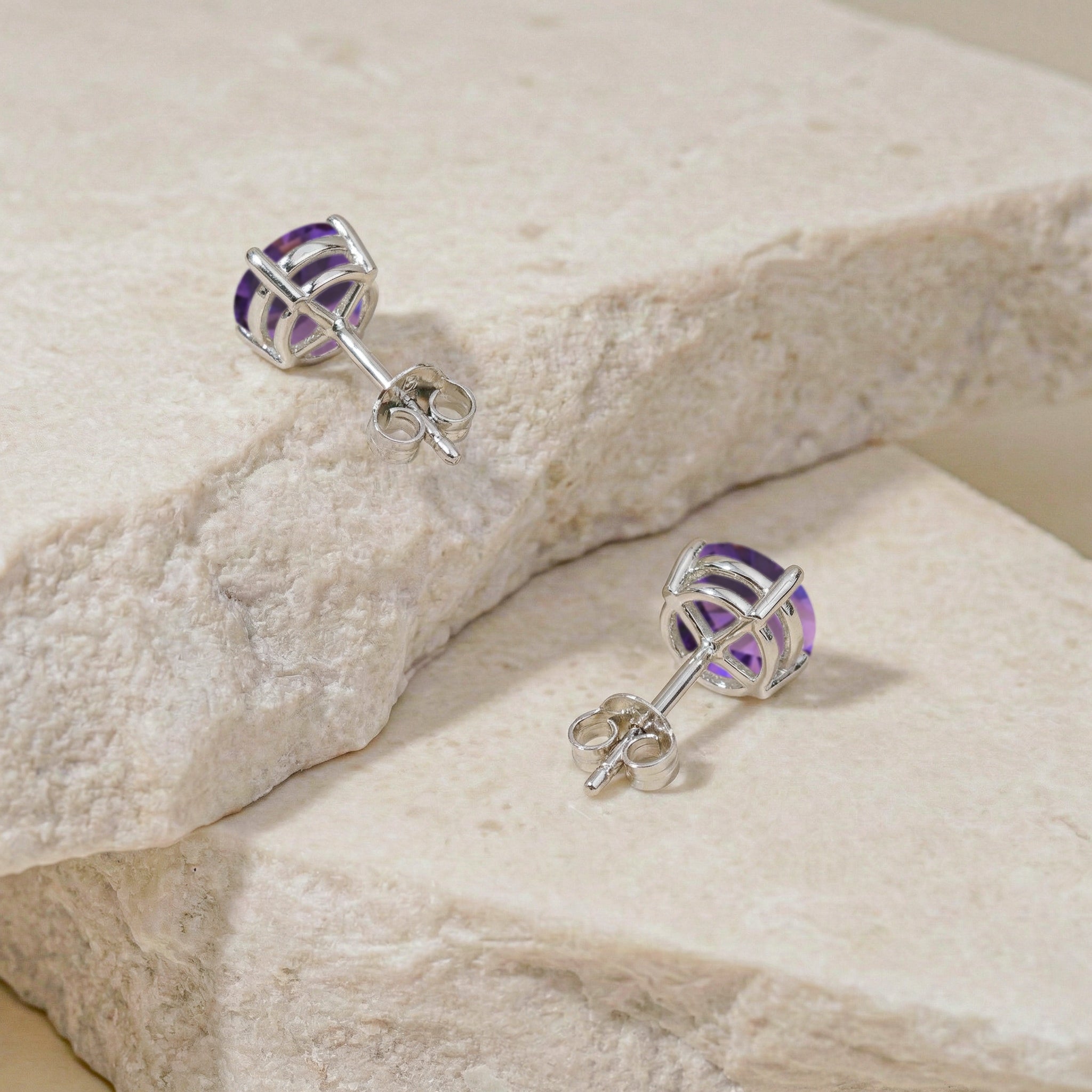 Amethyst Round Stud Earrings in 925 Sterling Silver 5.15ct