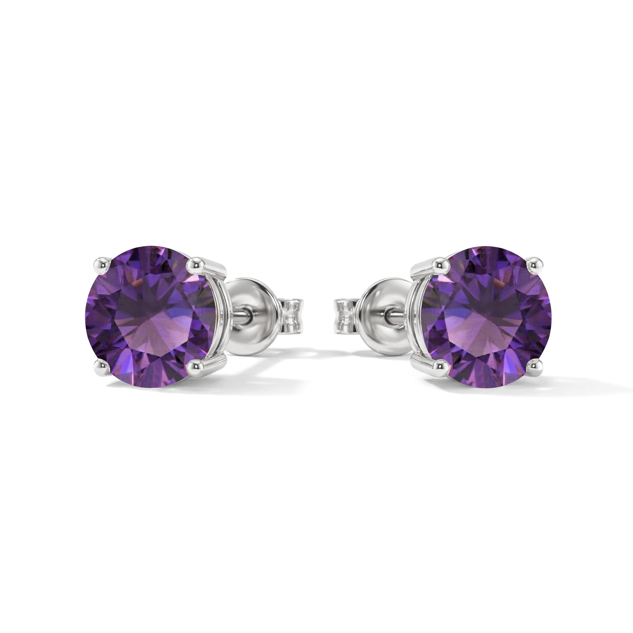 Amethyst Round Stud Earrings in 925 Sterling Silver 5.15ct